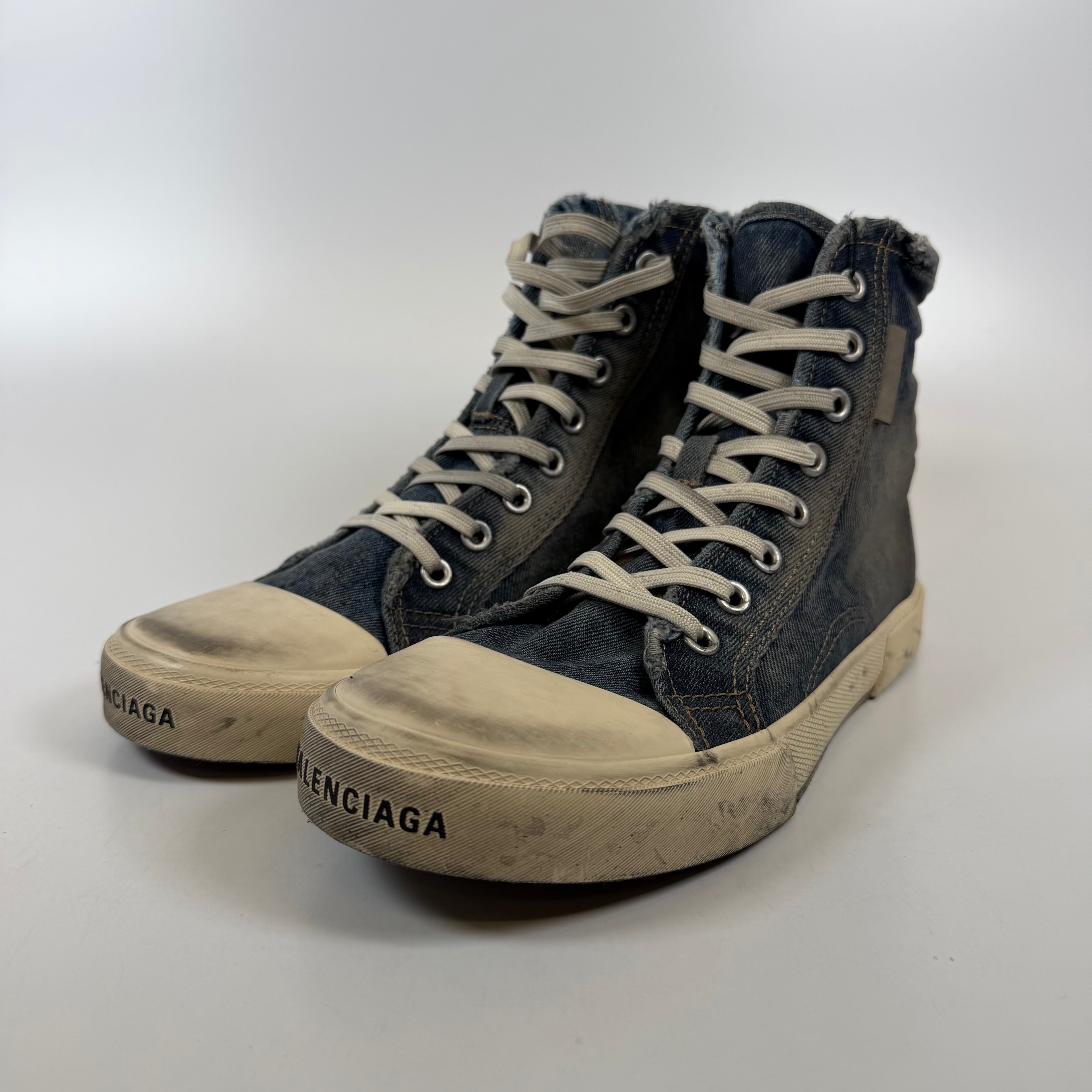 [SP15831] Balenciaga Paris High Top Blue Destroyed Denim