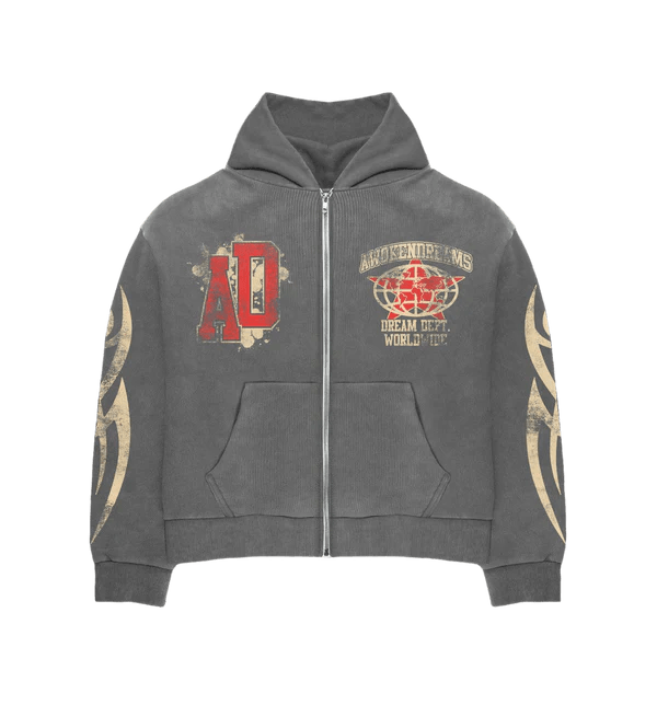 Awoken Dreams Grey Varsity Zip Hoodie