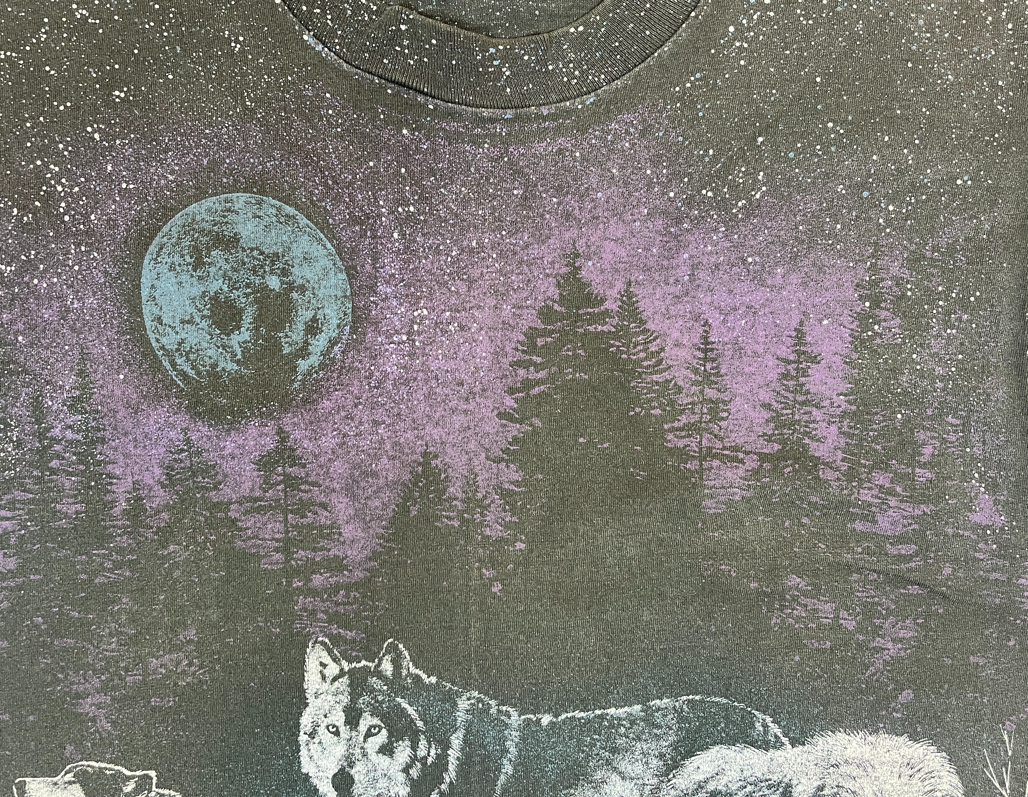 375196 (1991) Wolf Pack Night Scene All Over Print Nature T-Shirt
