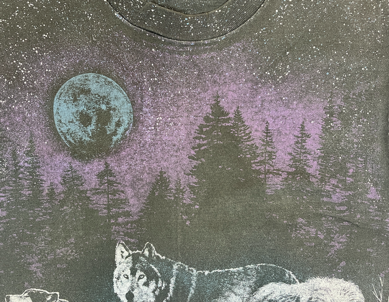 (1991) Wolf Pack Night Scene All Over Print Nature T-Shirt
