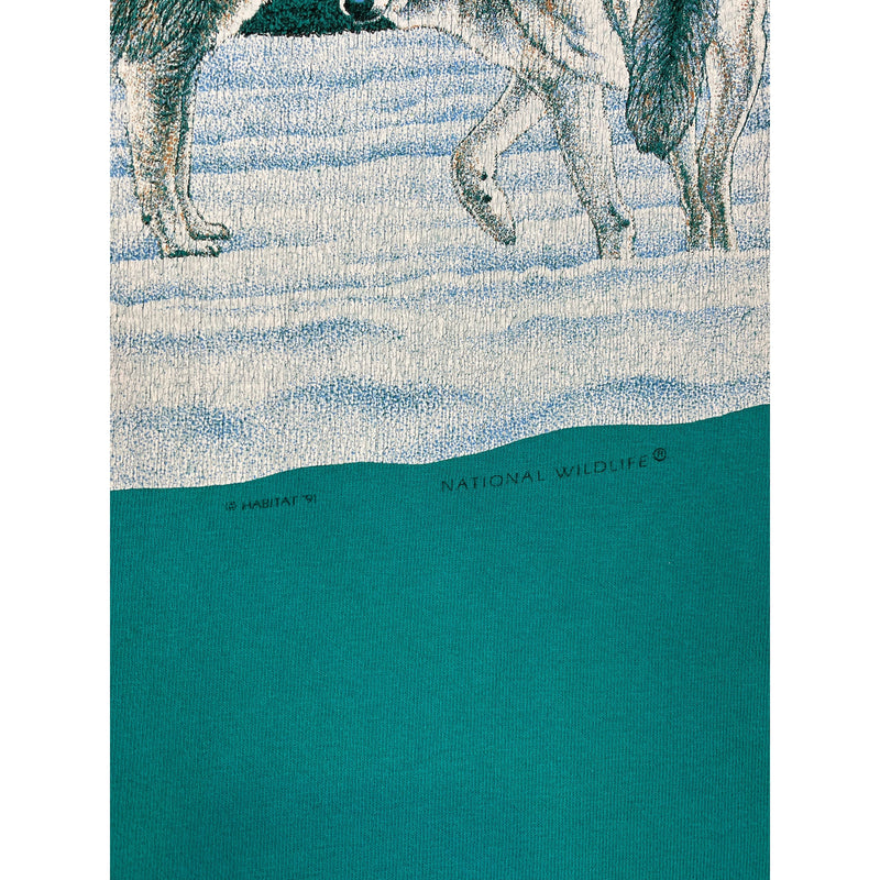 (1991) Wolf Pack Snowy Forest Wrap Around T-Shirt