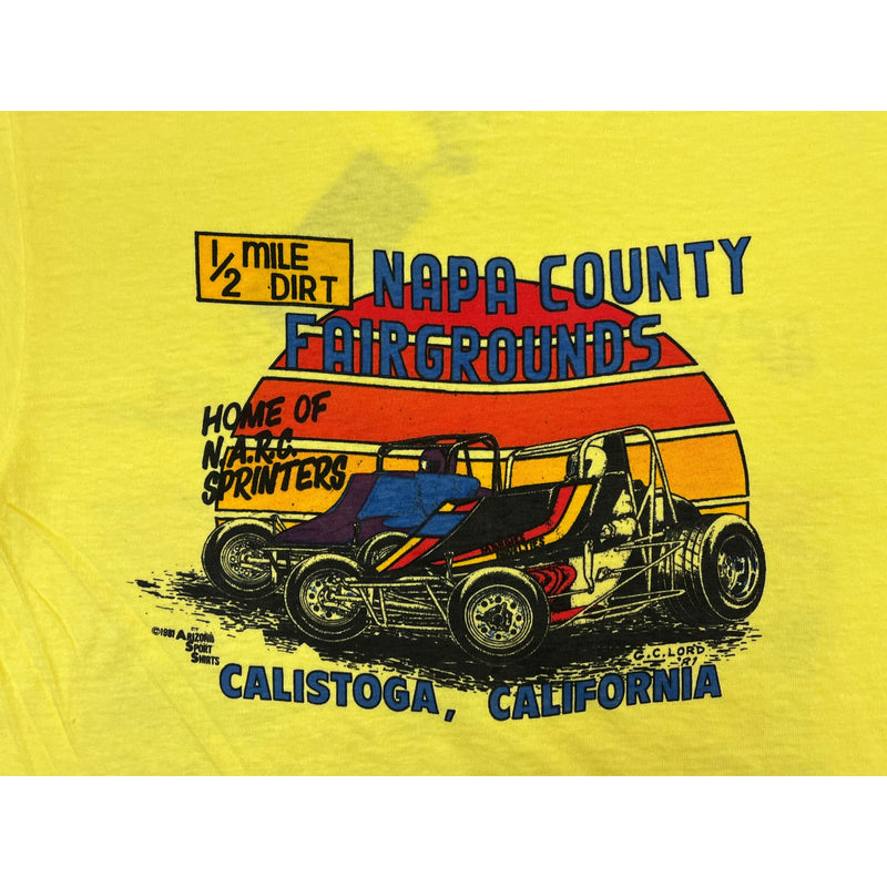 (80s) Sprint Car Dirt Track Mail Racing Pun Yellow T-Shirt m