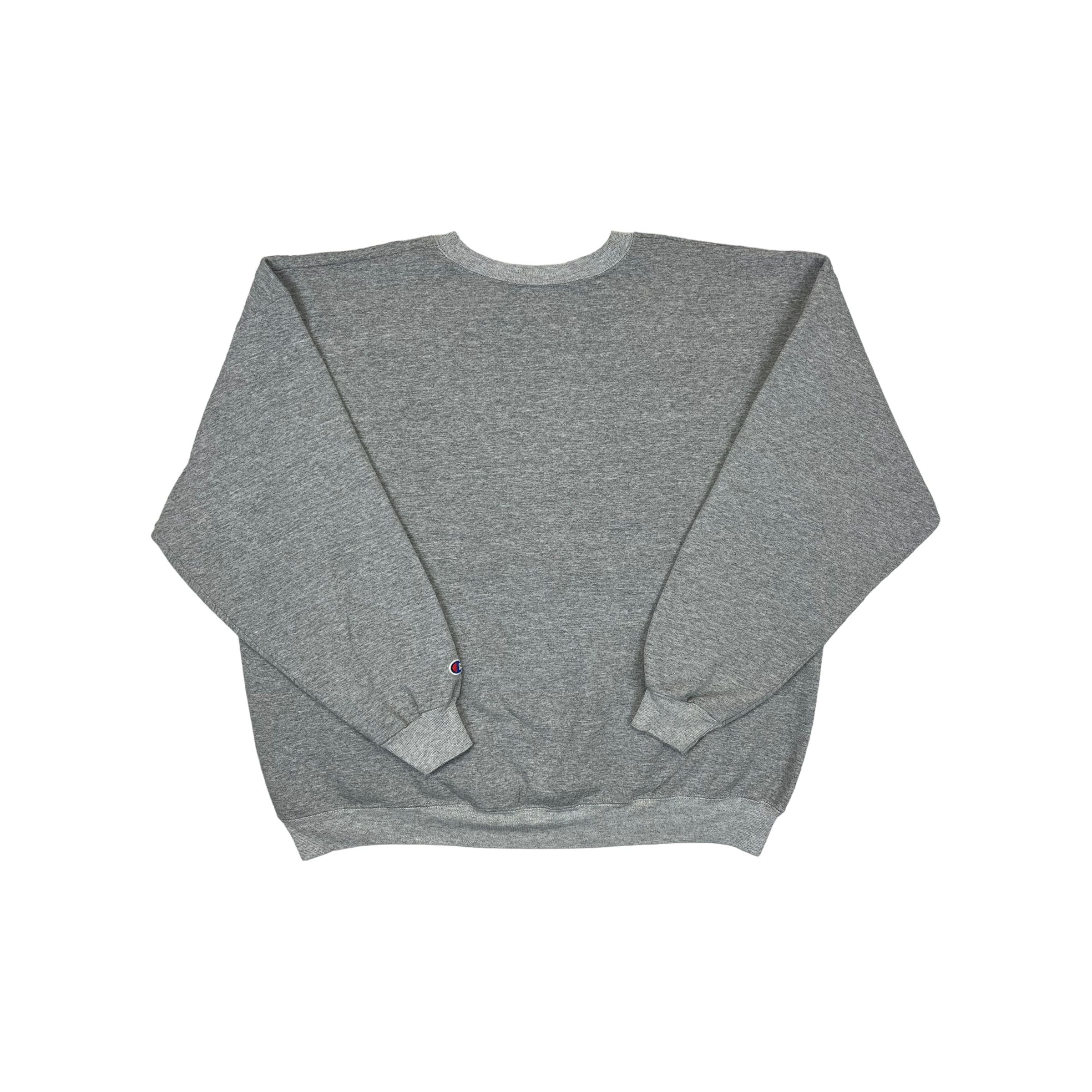 272758 (90s) Champion Spell-Out Script Logo Heather Gray Crewneck
