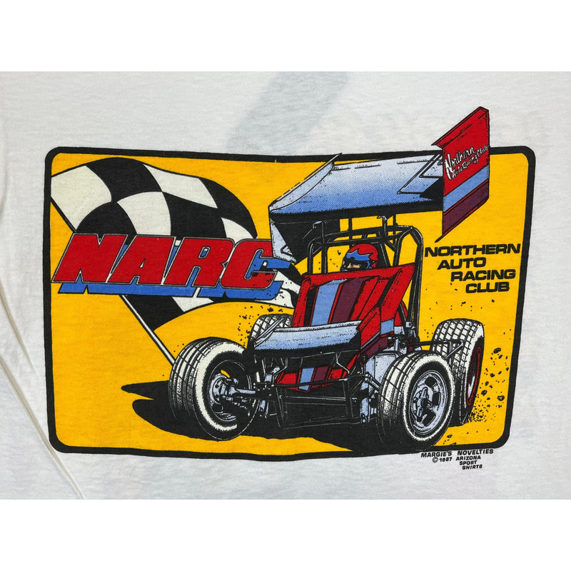 (1987) Dirt In Your Beer While Racing, NARC Sprint Car White T-Shirt