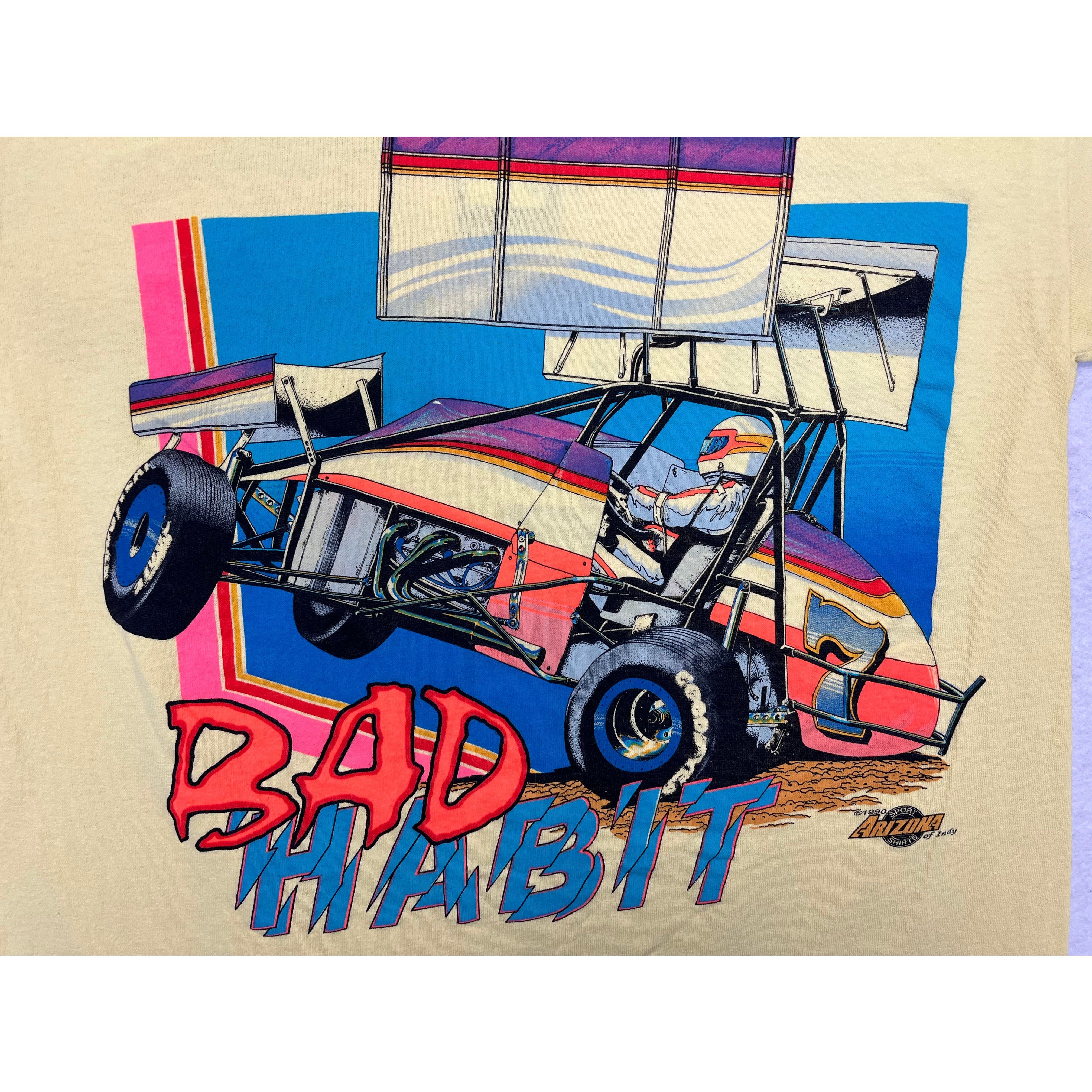 268954 (1990) Bad Habit, Dirt Track Racing Double Sided Yellow T-Shirt m