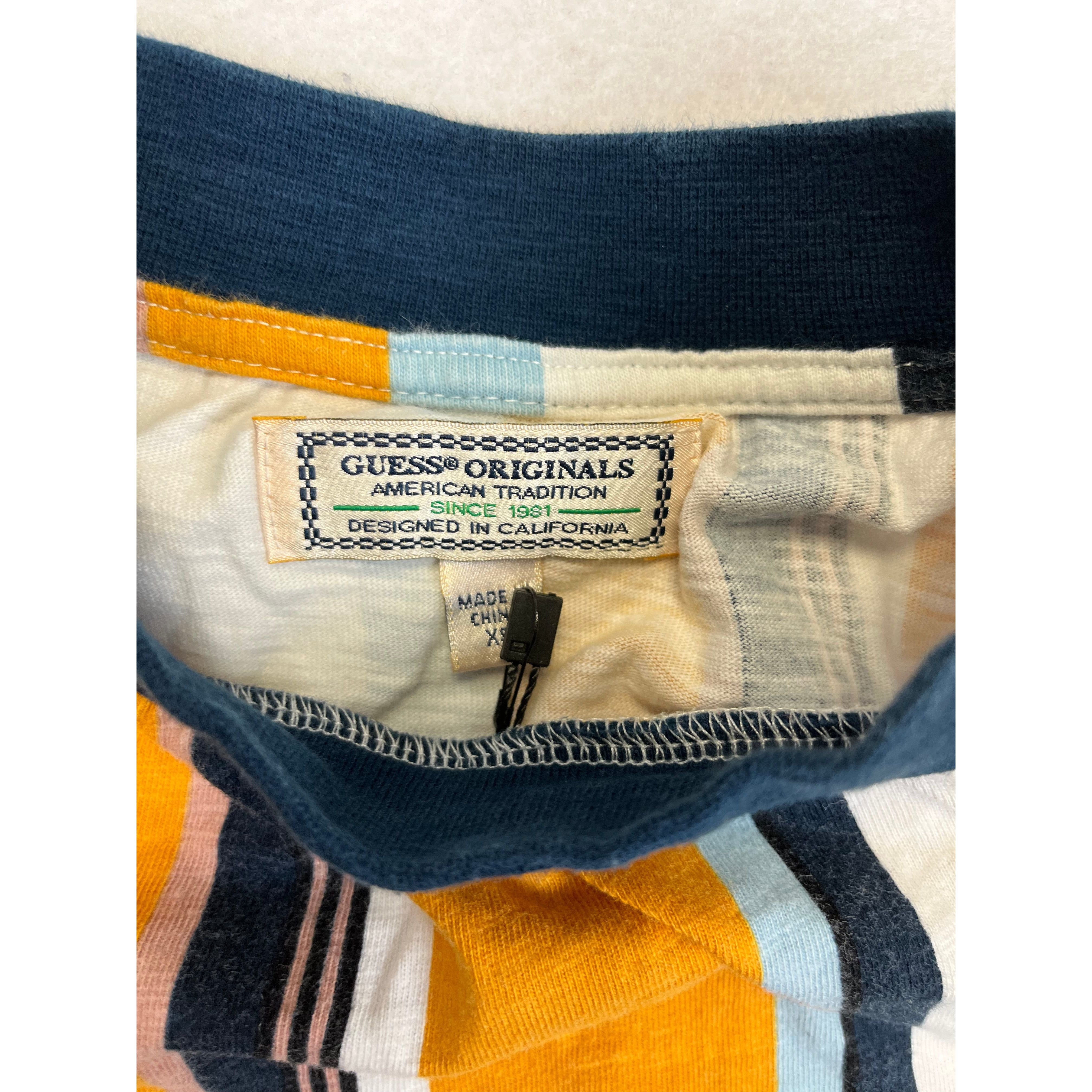 273287 (00s) Guess Embroidered Navy Vertical Striped T-Shirt