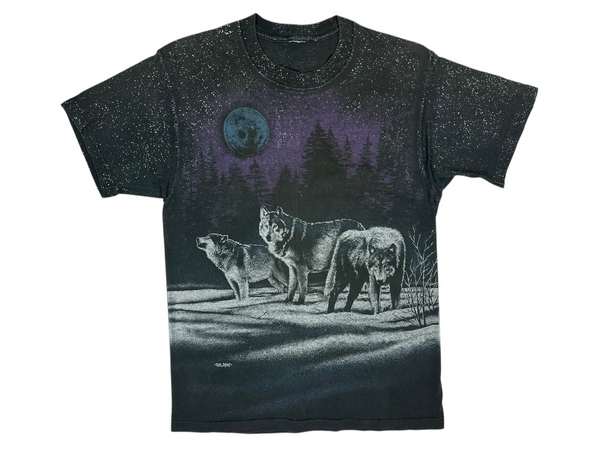 (1991) Wolf Pack Night Scene All Over Print Nature T-Shirt