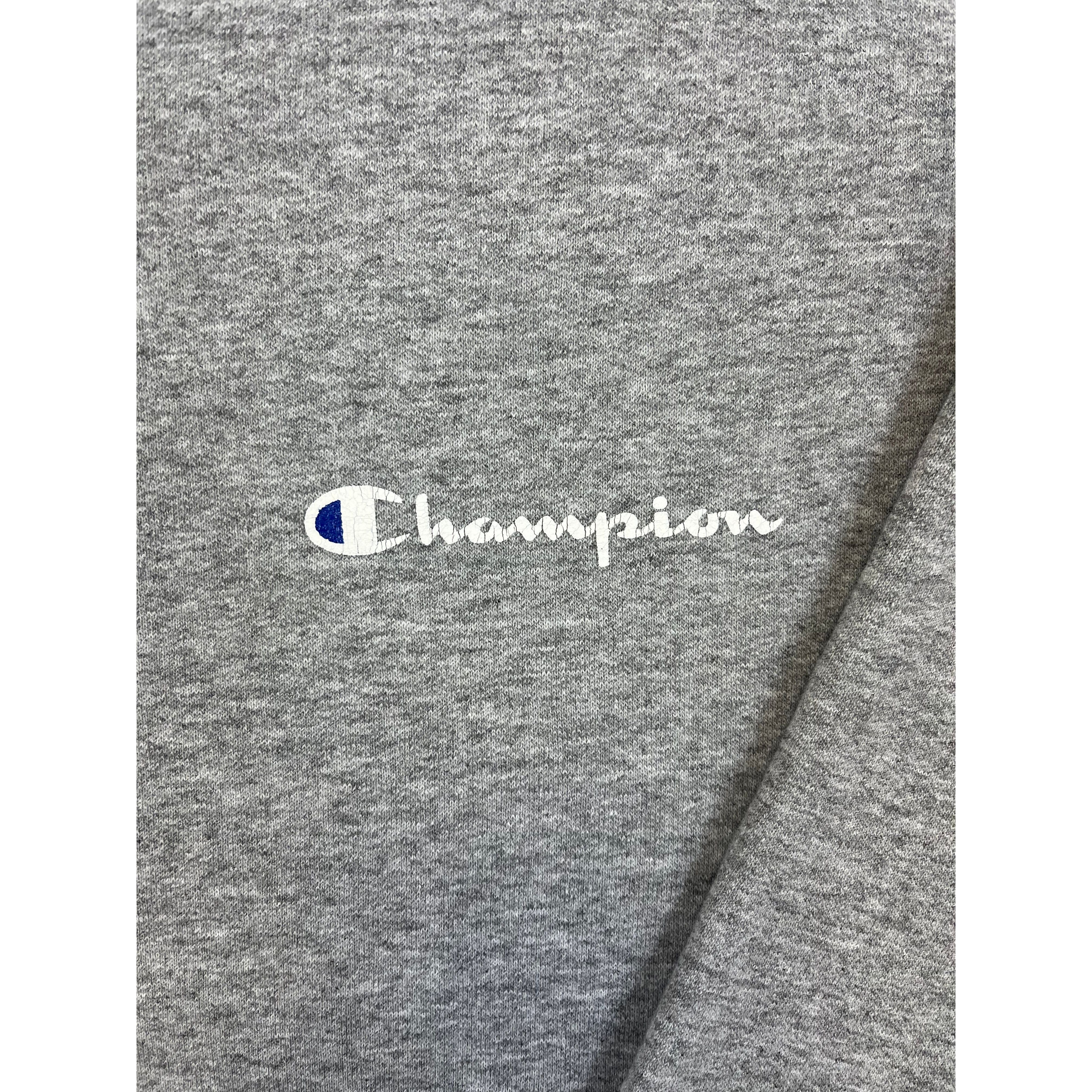 272758 (90s) Champion Spell-Out Script Logo Heather Gray Crewneck