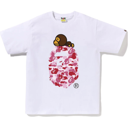 BAPE ABC Camo Milo On Big Ape Head Tee 'White/Pink'