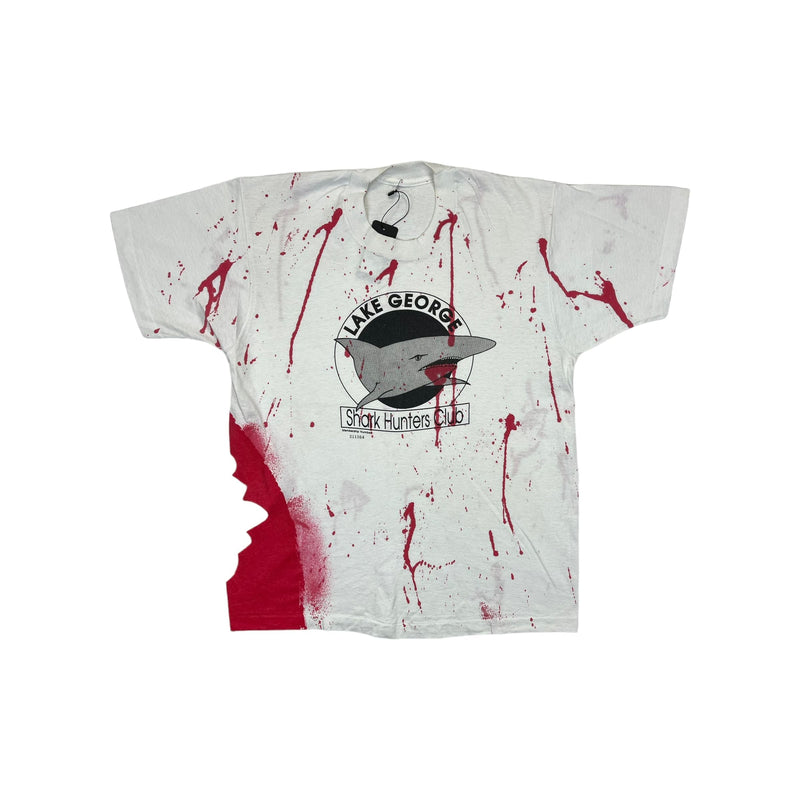 (90s) Lake George Shark Hunters Club Blood Splatter T-Shirt