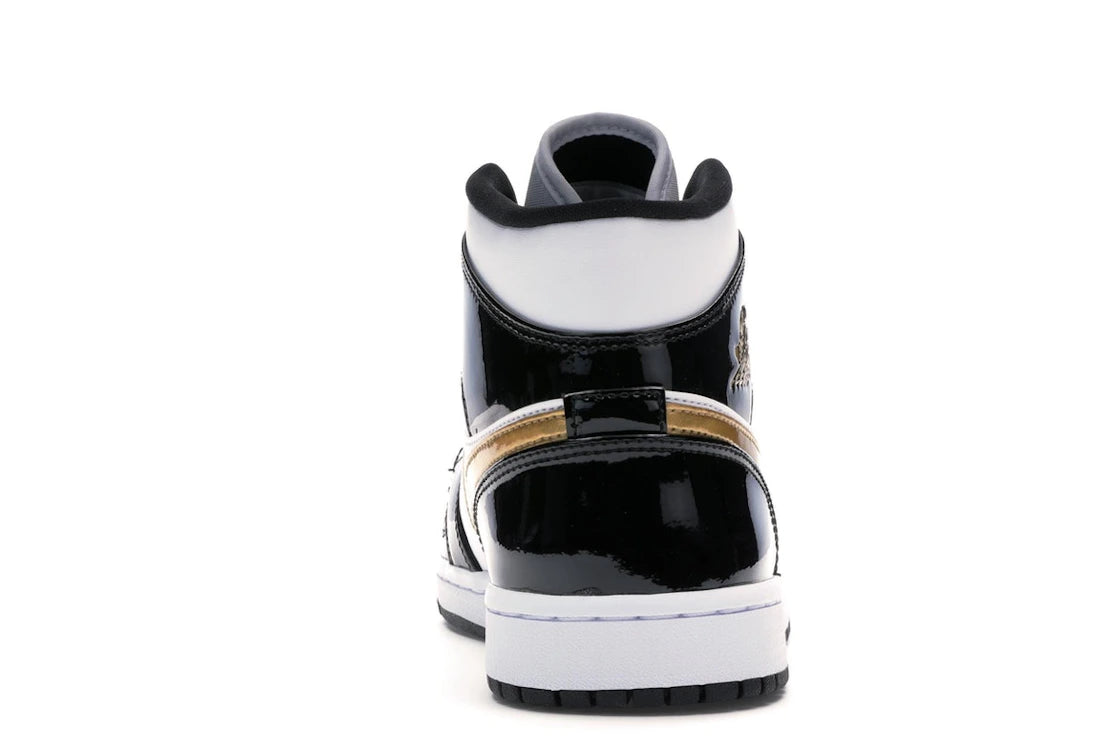 554743 Jordan 1 Mid Patent Black White Gold
