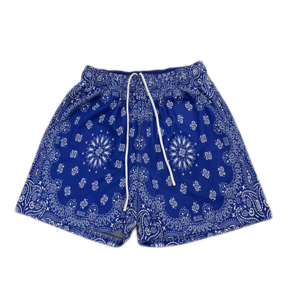 SCREENPRINTED PAISLEY BLUE SHORTS