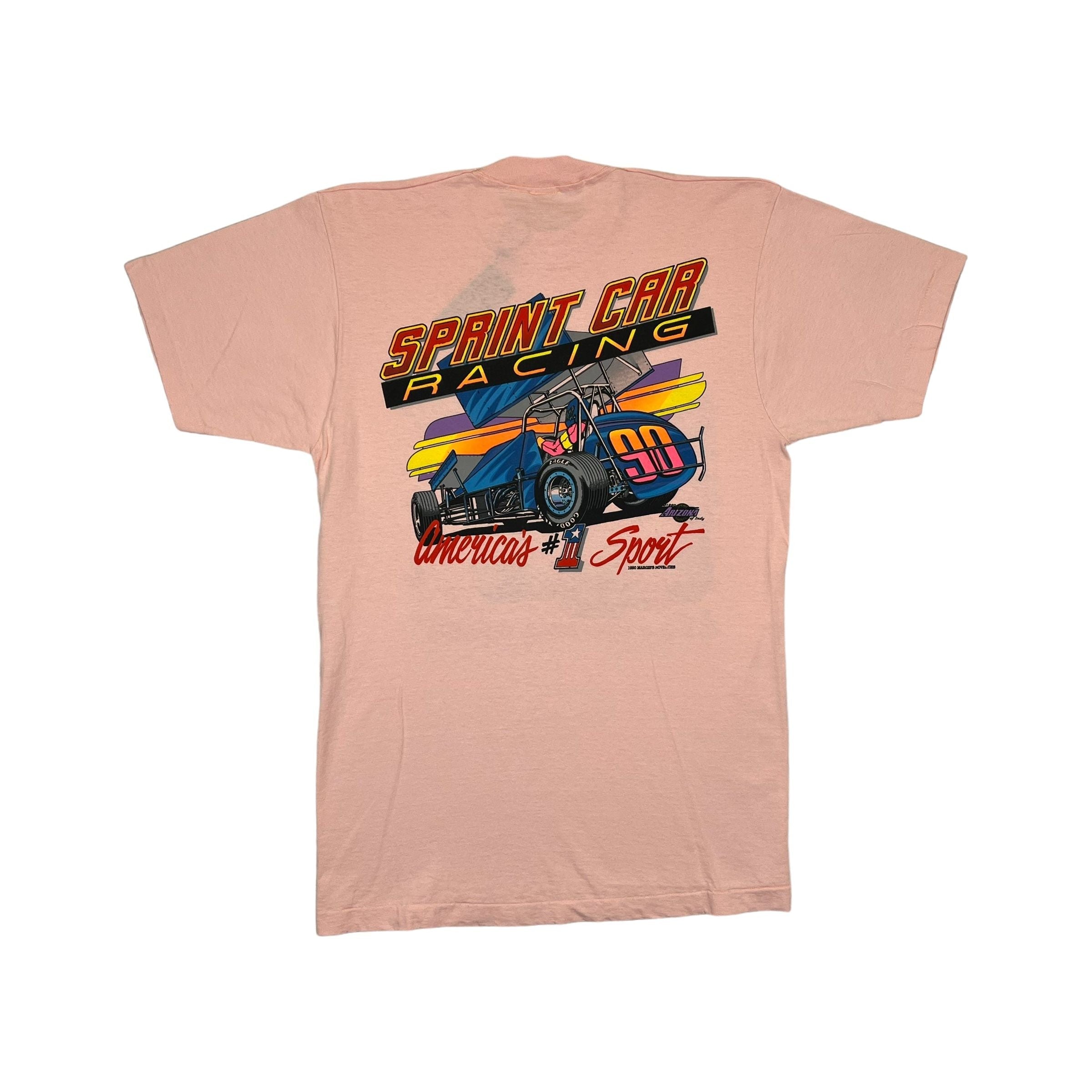 268995 (1990) Beers, Bikinis, & Racing Sprint Car Dirt Racing Peach T-Shirt