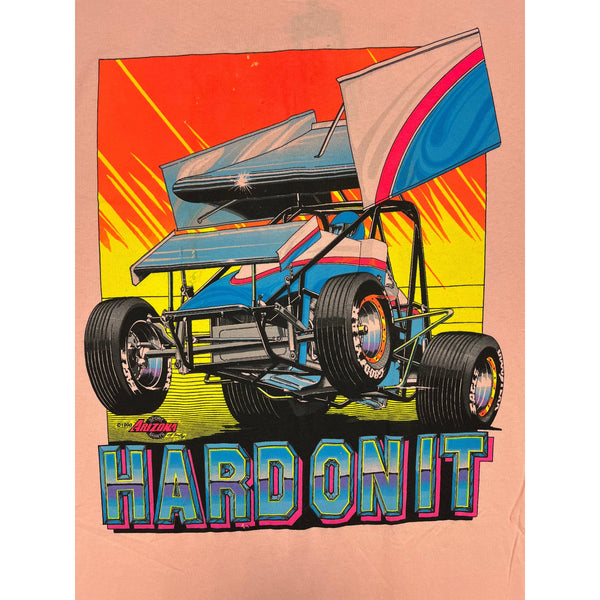 (1990) Hard On It, Sprint Car Racing Double Sided Peach T-Shirt