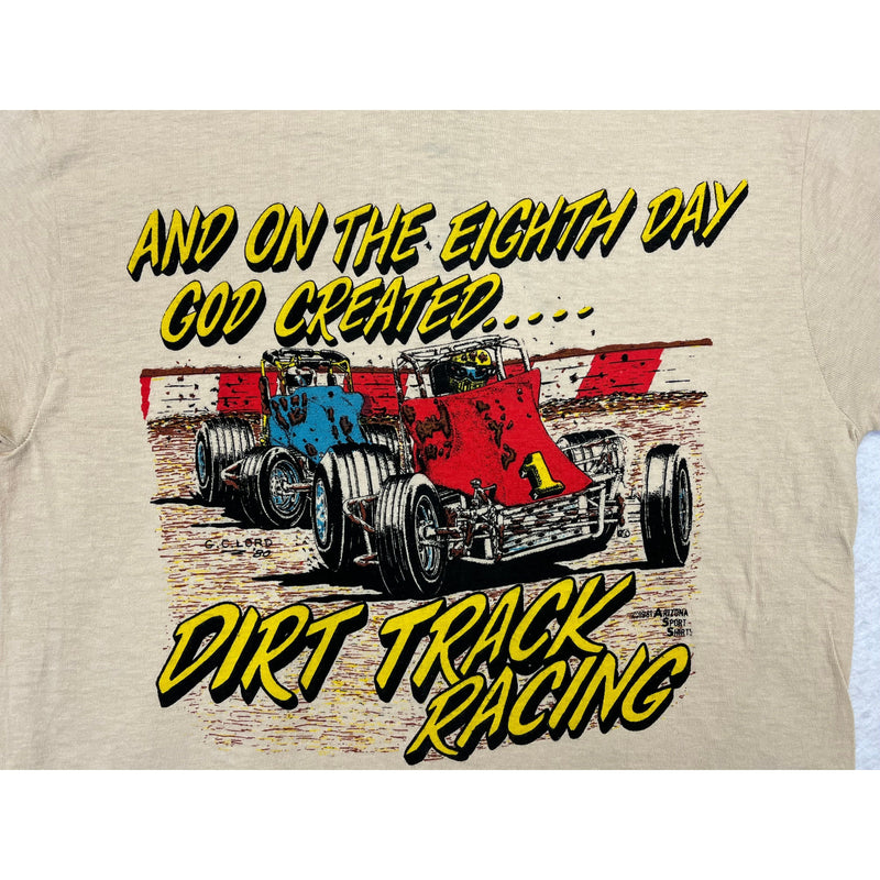 (1981) On the 8th Day God Created... Dirt Track Racing Beige T-Shirt L