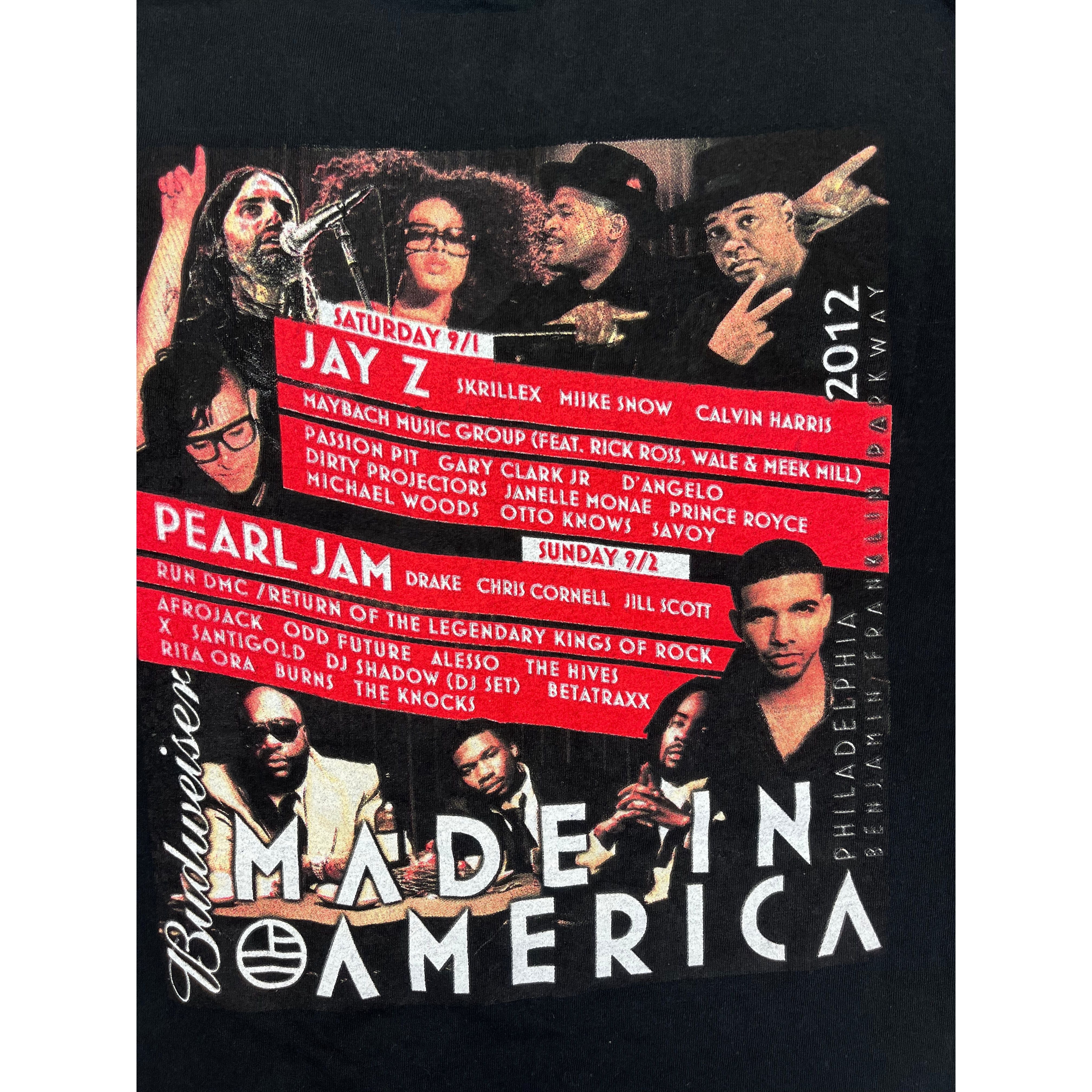 272623 (2012) Made in America Philly Drake Jay-Z Pearl Jam Concert T-Shirt