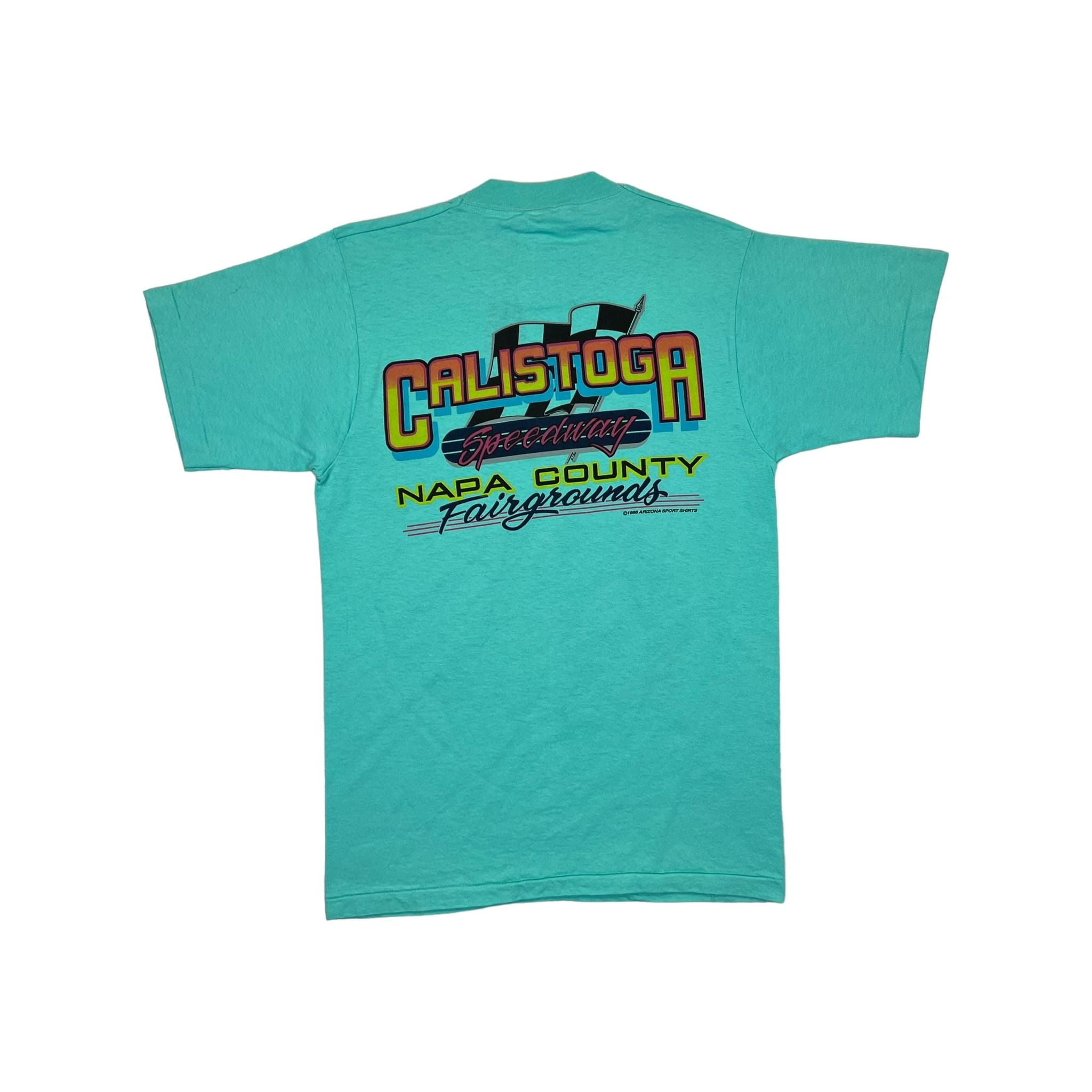 268970 (1989) Outlaws of Calistoga Speedway Napa County Sea Green T-Shirt