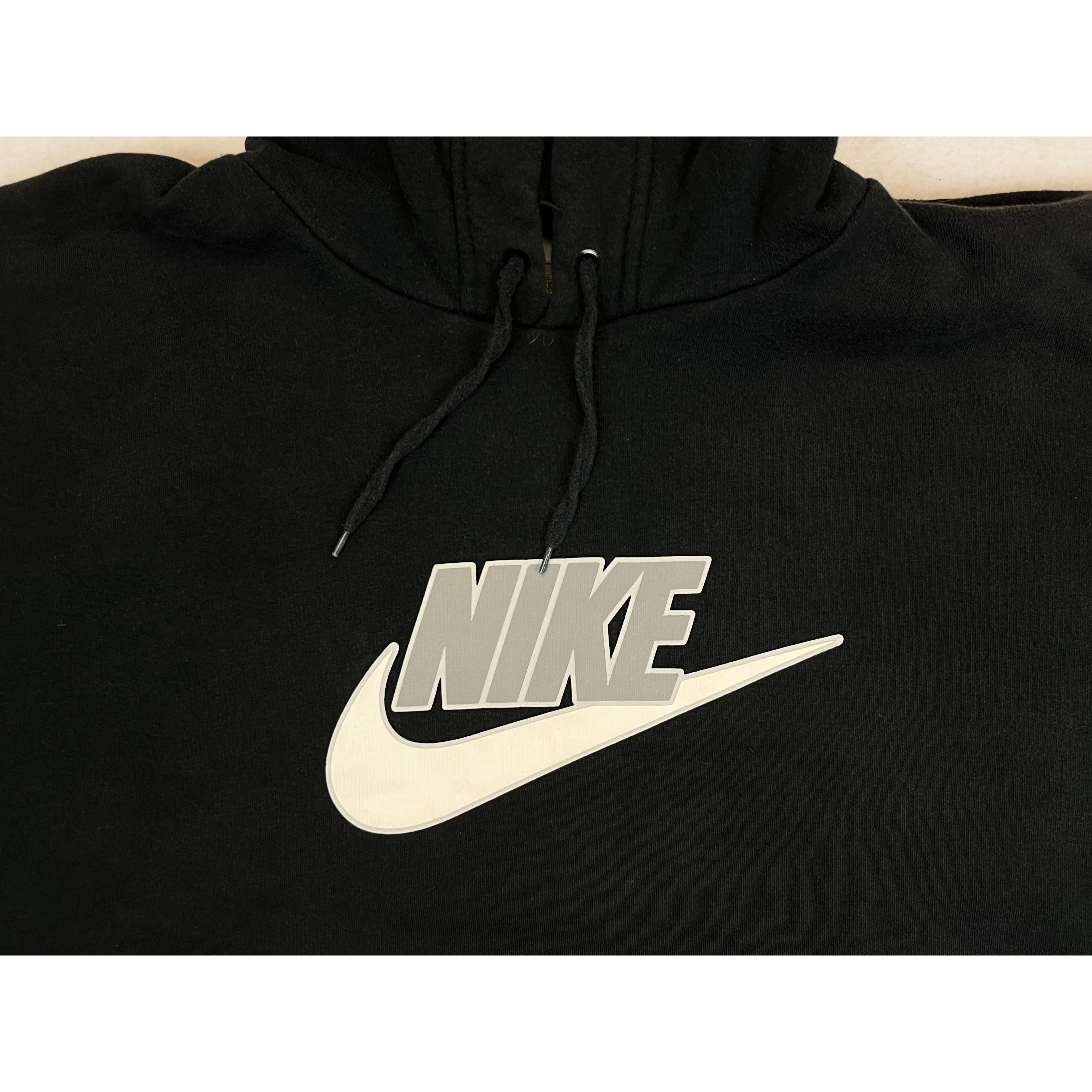275039 (90s) Nike Grey Swoosh Logo Black Essential Hoodie