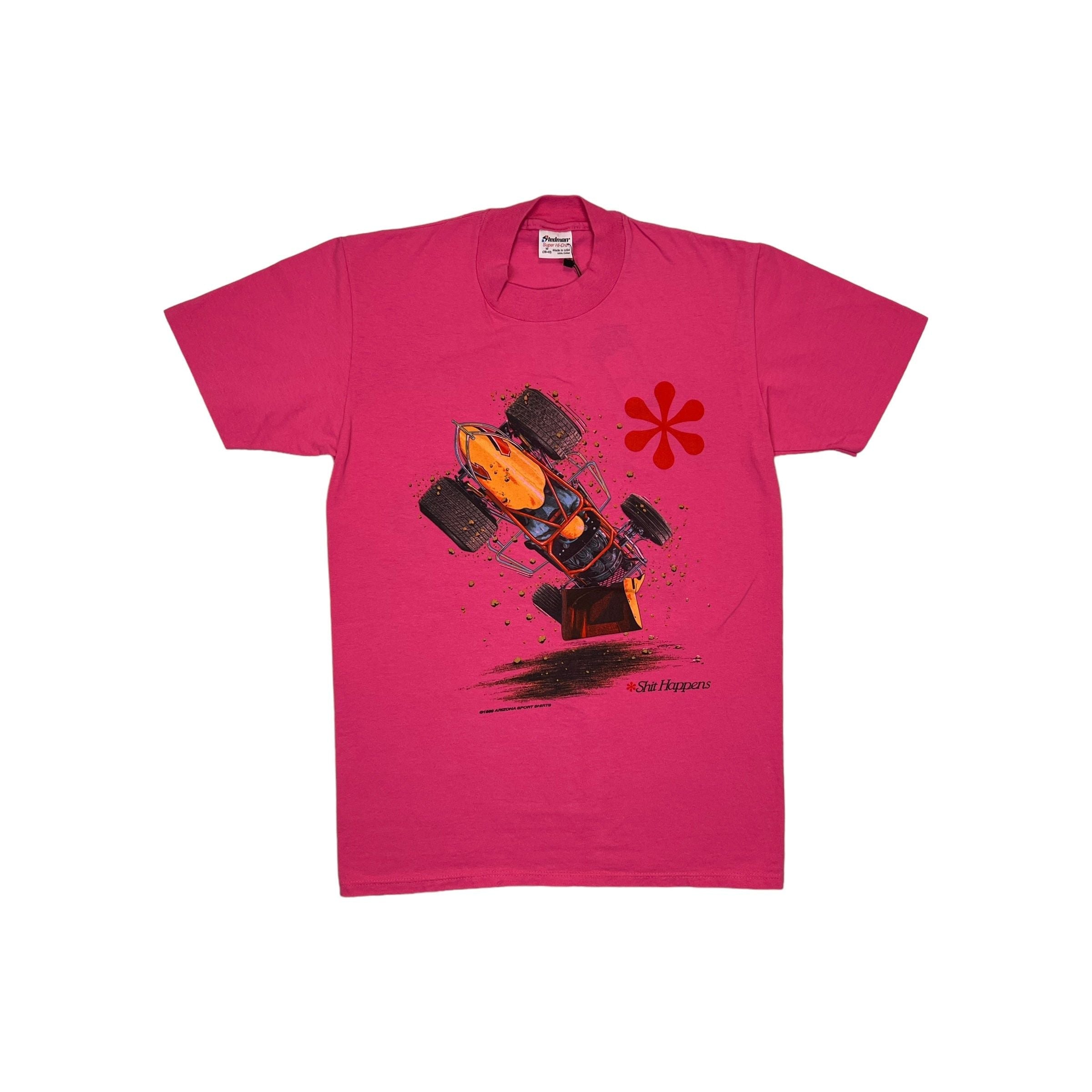 269041 (1990) Shit Happens, Sprint Car Racing Double Sided Dark Pink T-Shirt m