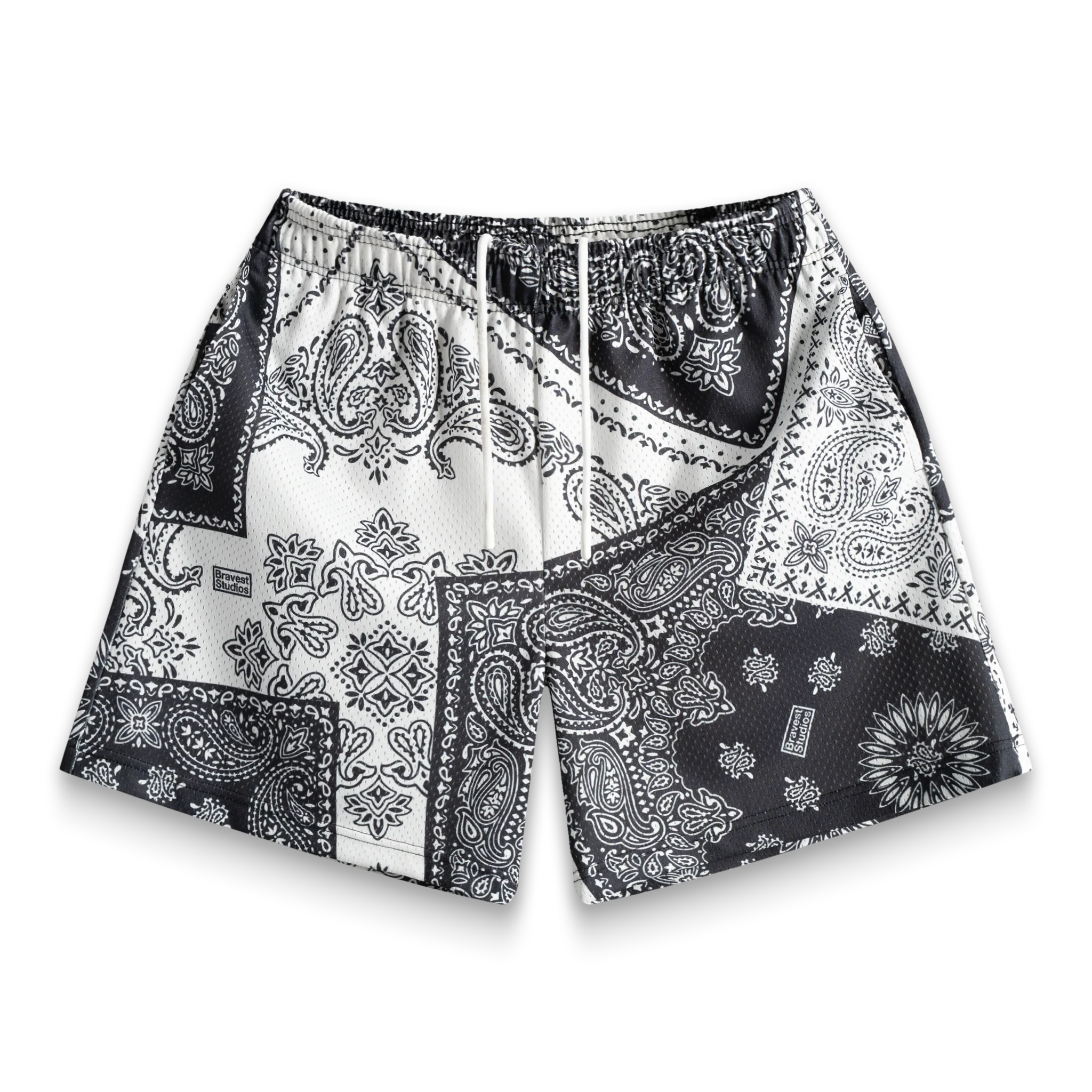 704912 Bravest Studios Shorts Black Cream Paisley