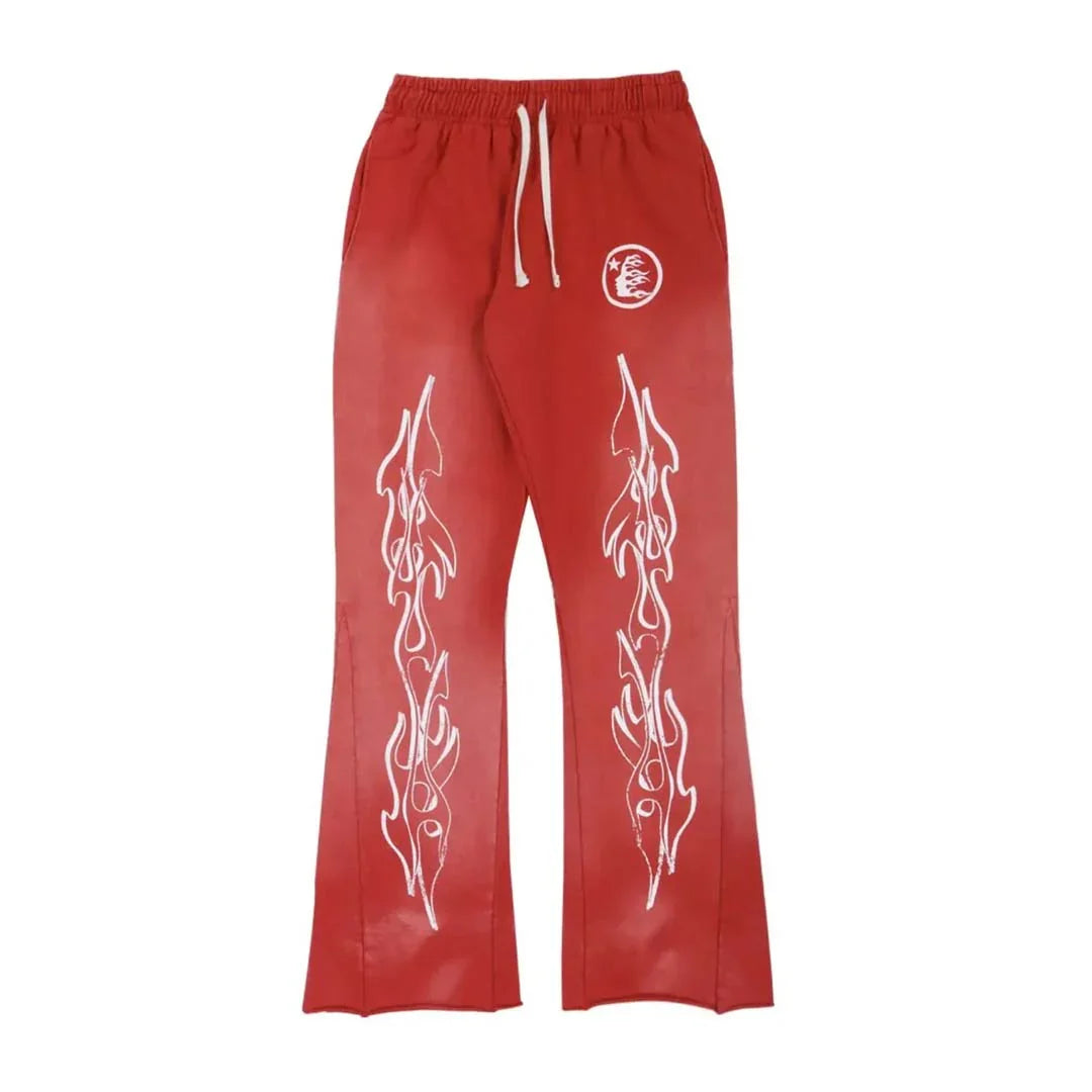 SP12263 Hellstar Flame Flared Sweatpants 'Red'