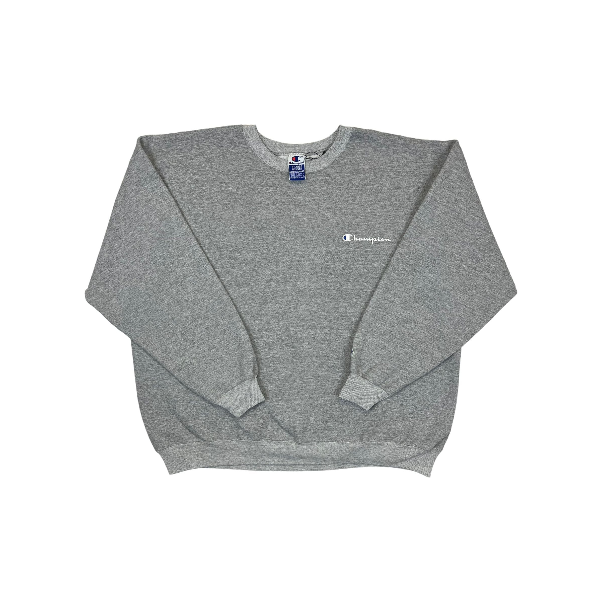272758 (90s) Champion Spell-Out Script Logo Heather Gray Crewneck