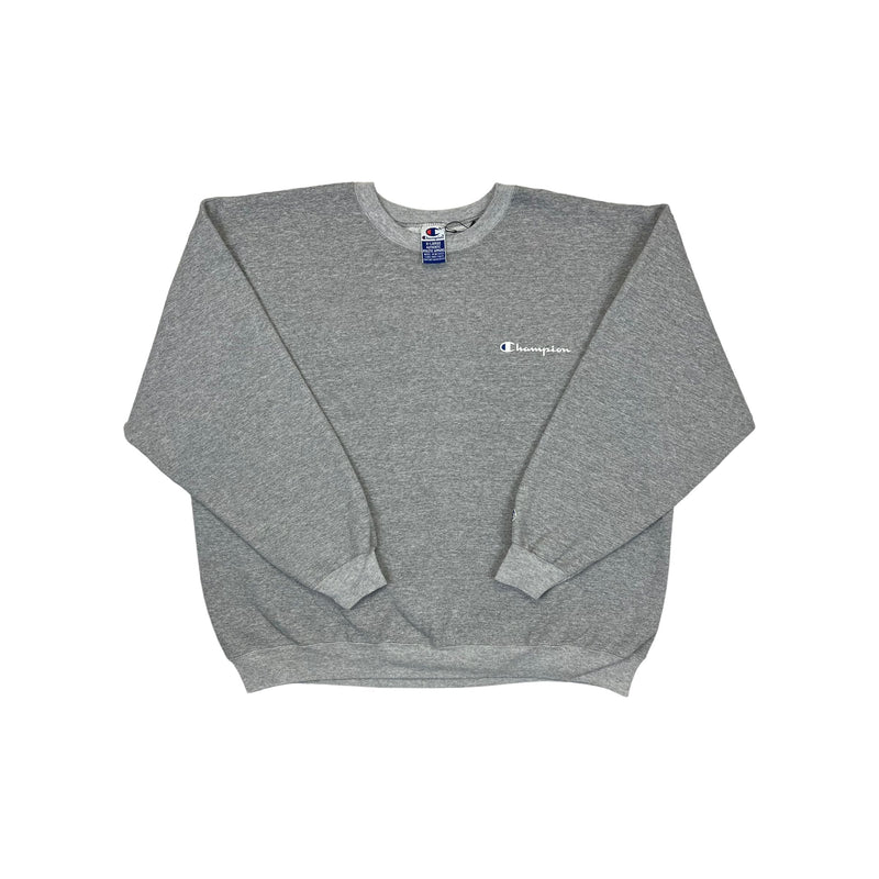 (90s) Champion Spell-Out Script Logo Heather Gray Crewneck