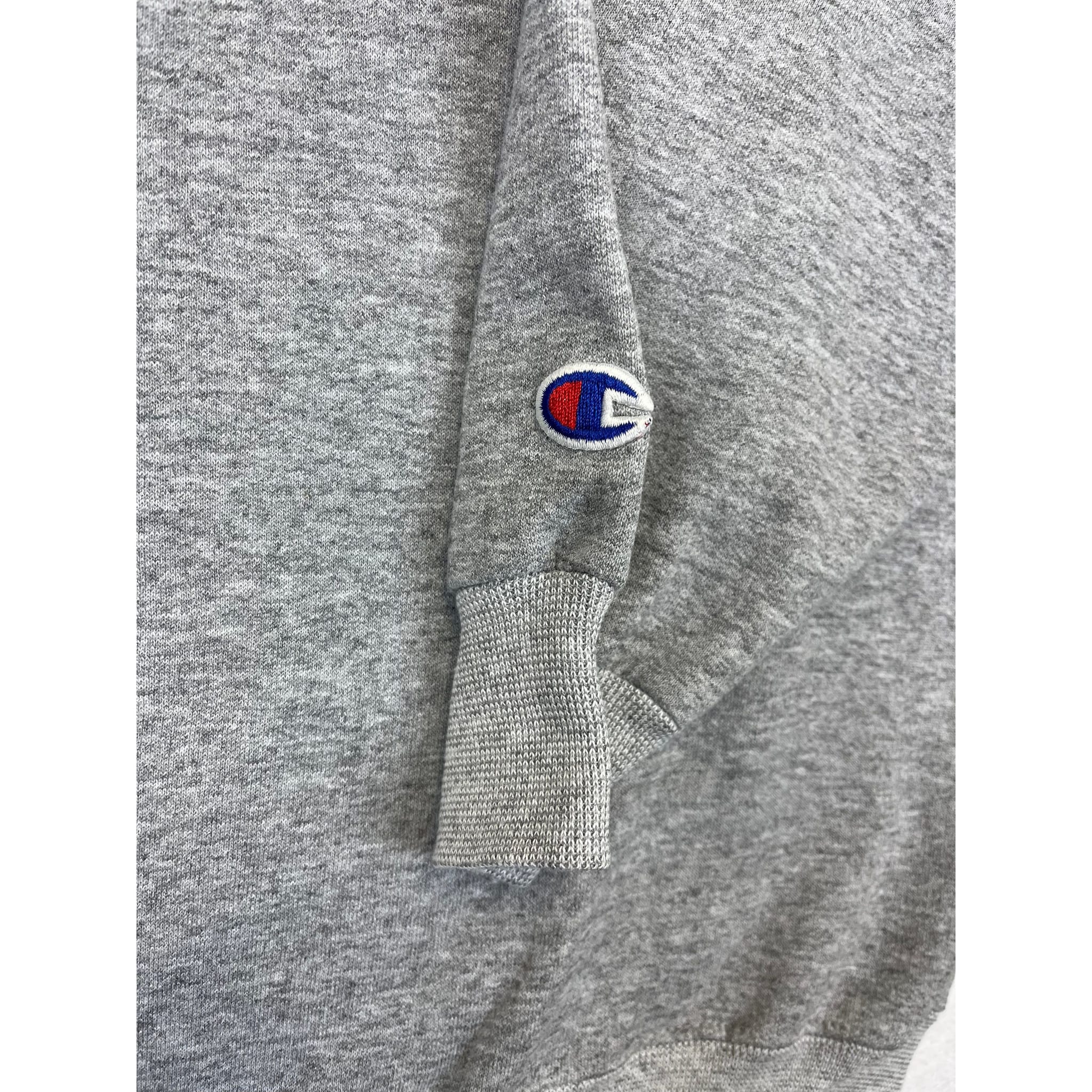 272758 (90s) Champion Spell-Out Script Logo Heather Gray Crewneck