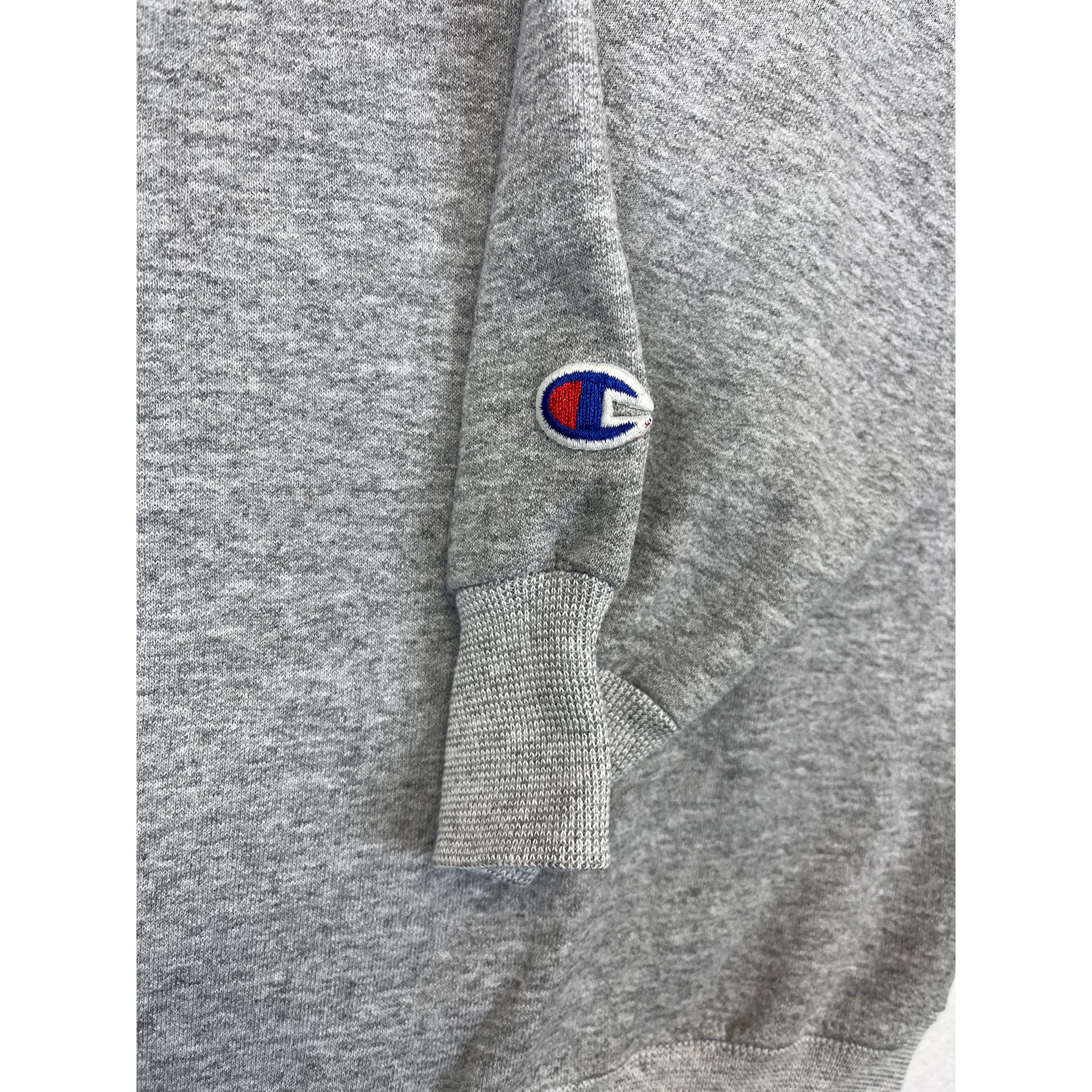272758 (90s) Champion Spell-Out Script Logo Heather Gray Crewneck
