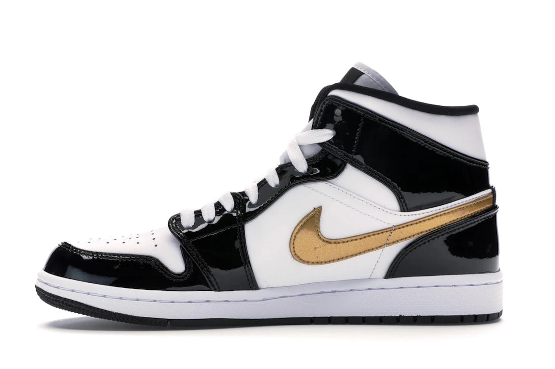 554743 Jordan 1 Mid Patent Black White Gold