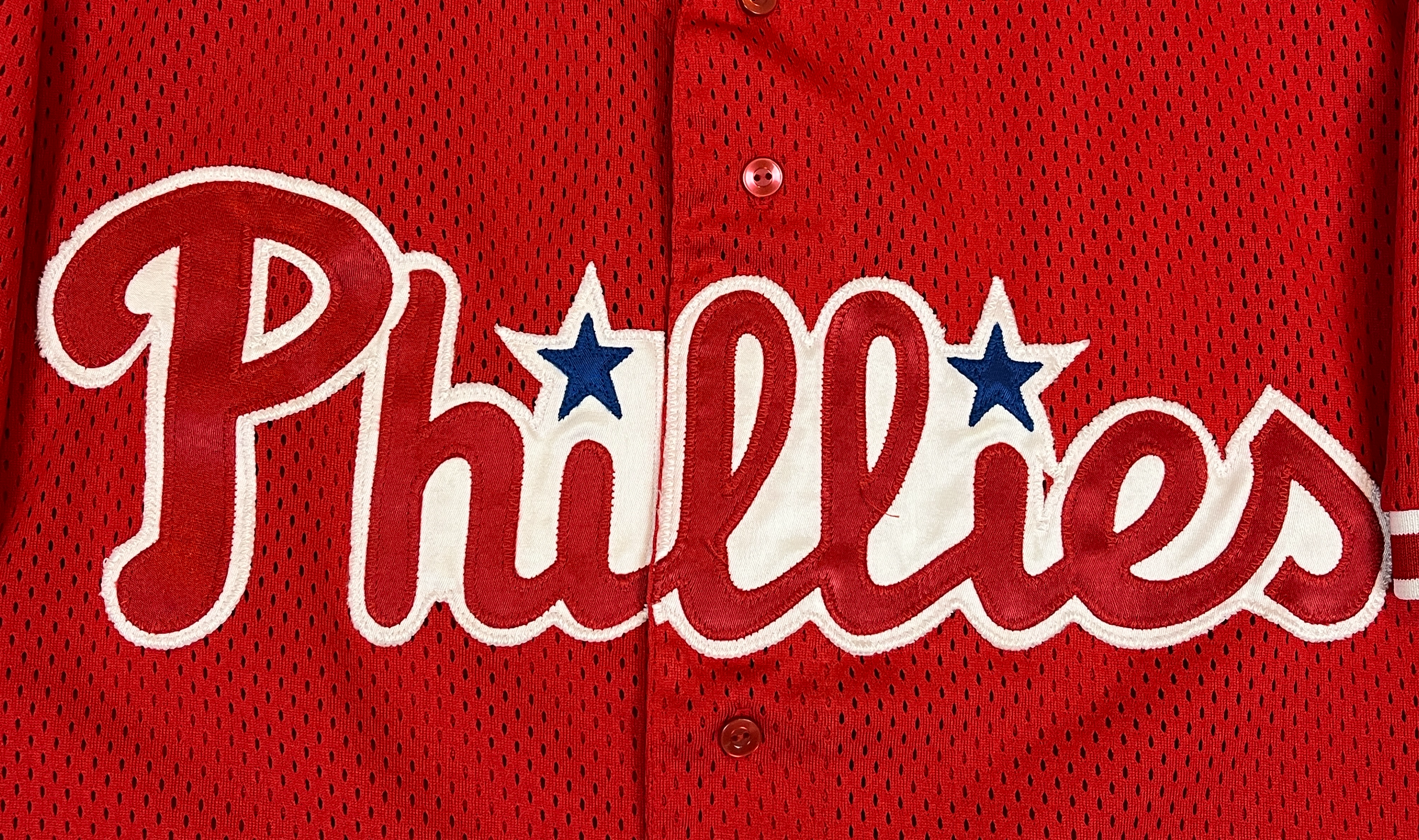 413699 (90s) Philadelphia Phillies Majestic Mesh Red Jersey