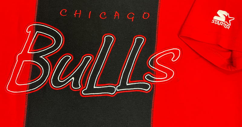 (90s) Chicago Bulls Embroidered Striped Starter T-Shirt