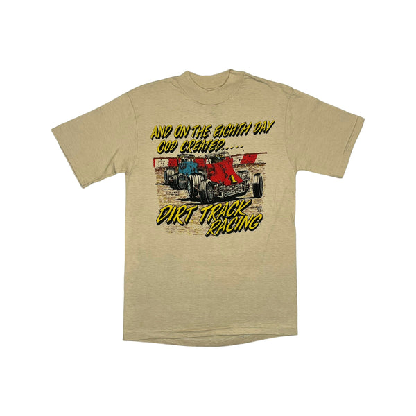 (1981) On the 8th Day God Created... Dirt Track Racing Beige T-Shirt m