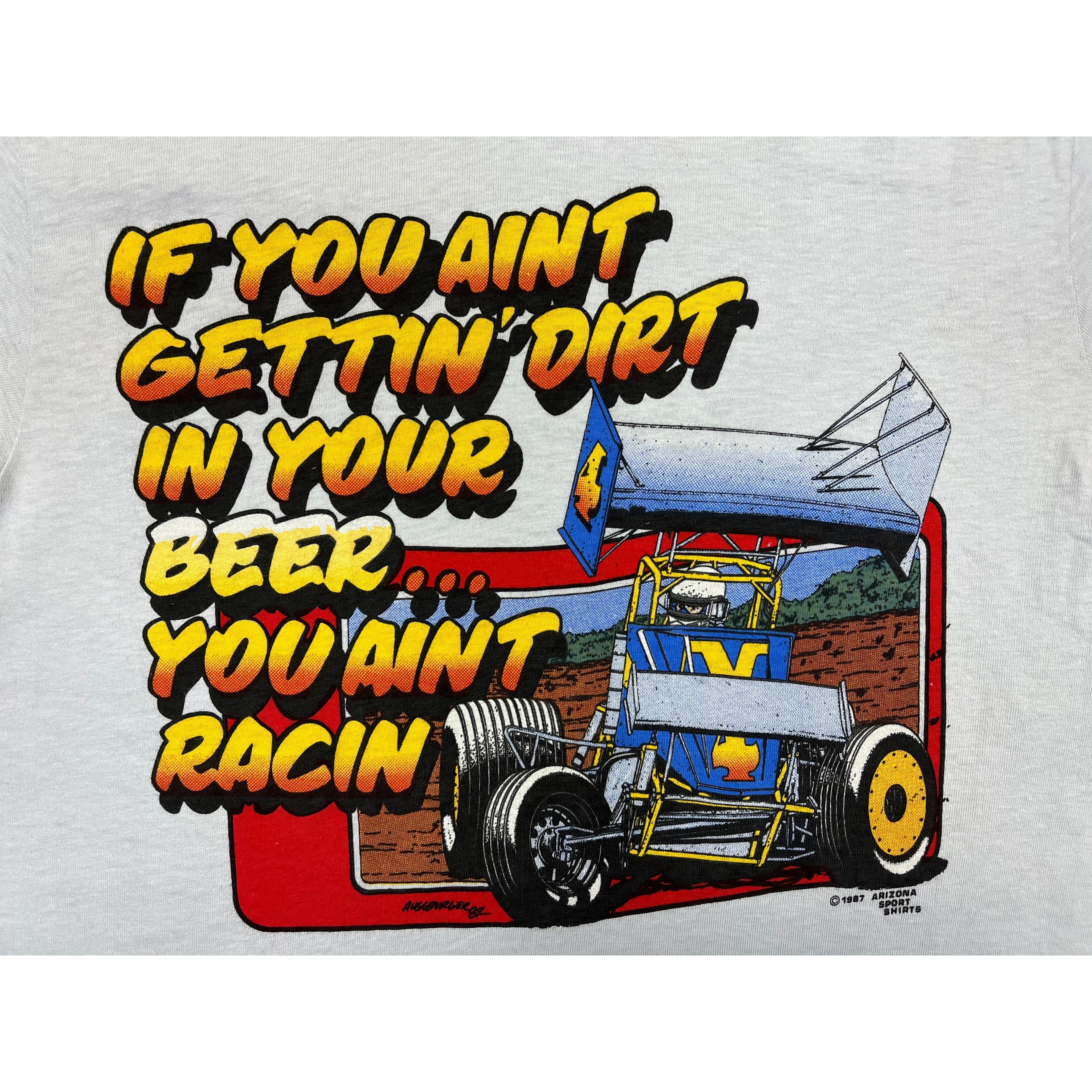 268869 (1987) Dirt In Your Beer While Racing, NARC Sprint Car Gray T-Shirt