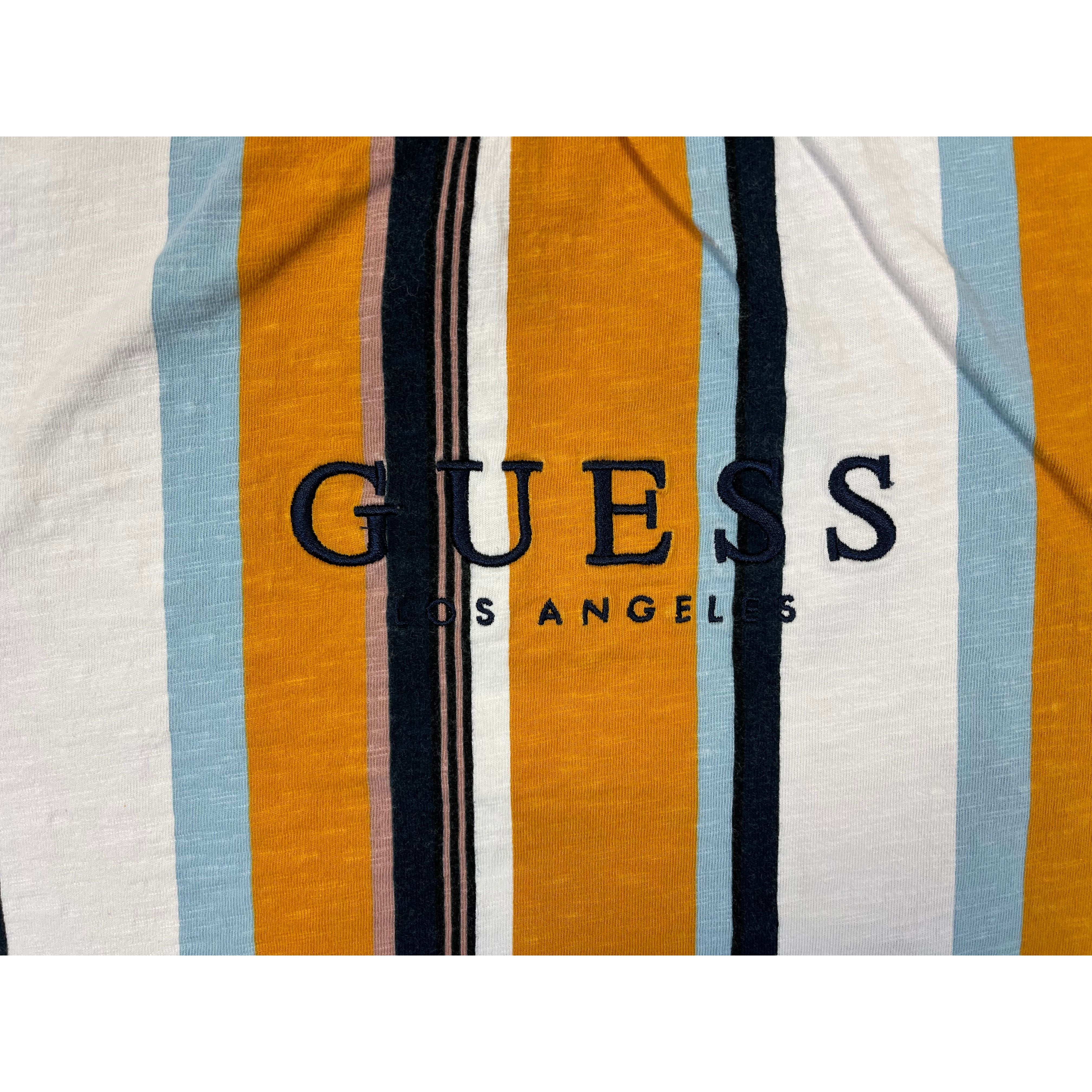 273287 (00s) Guess Embroidered Navy Vertical Striped T-Shirt