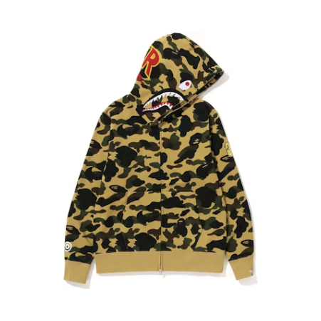 BAPE 1st Camo 2nd PONR Shark Full Zip Hoodie 'Yellow'