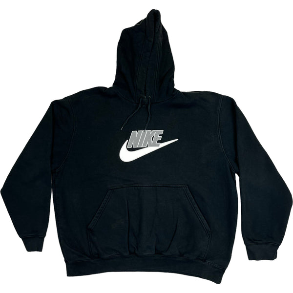 (90s) Nike Grey Swoosh Logo Black Essential Hoodie