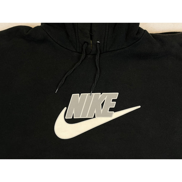 (90s) Nike Grey Swoosh Logo Black Essential Hoodie