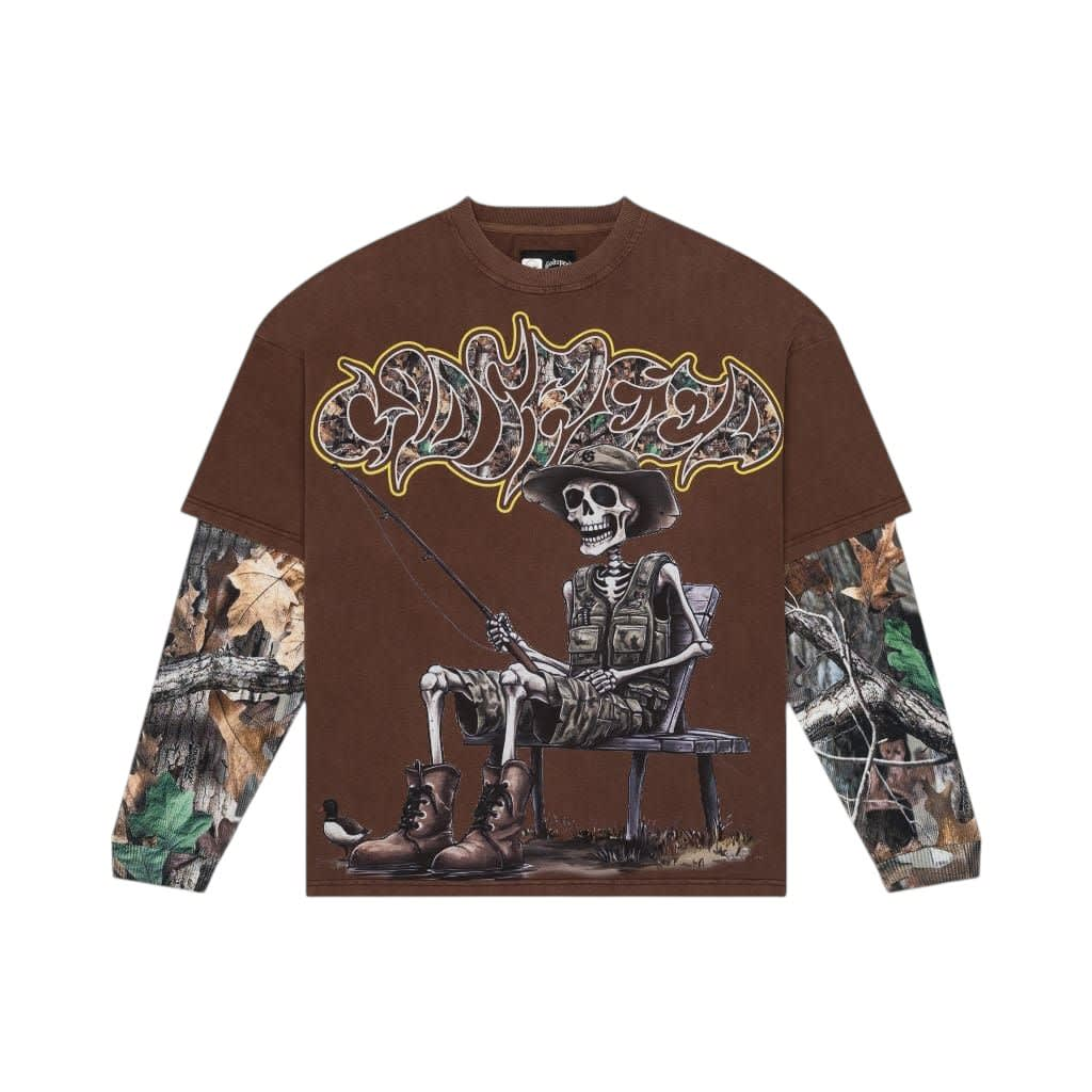 SP872 Godspeed Gone Fishing Layered T-Shirt Brown