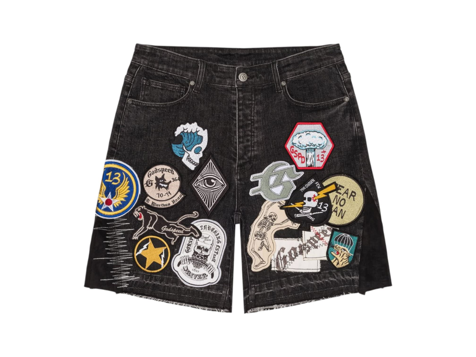 SP857 Godspeed Patchwork Denim Shorts V2 Black