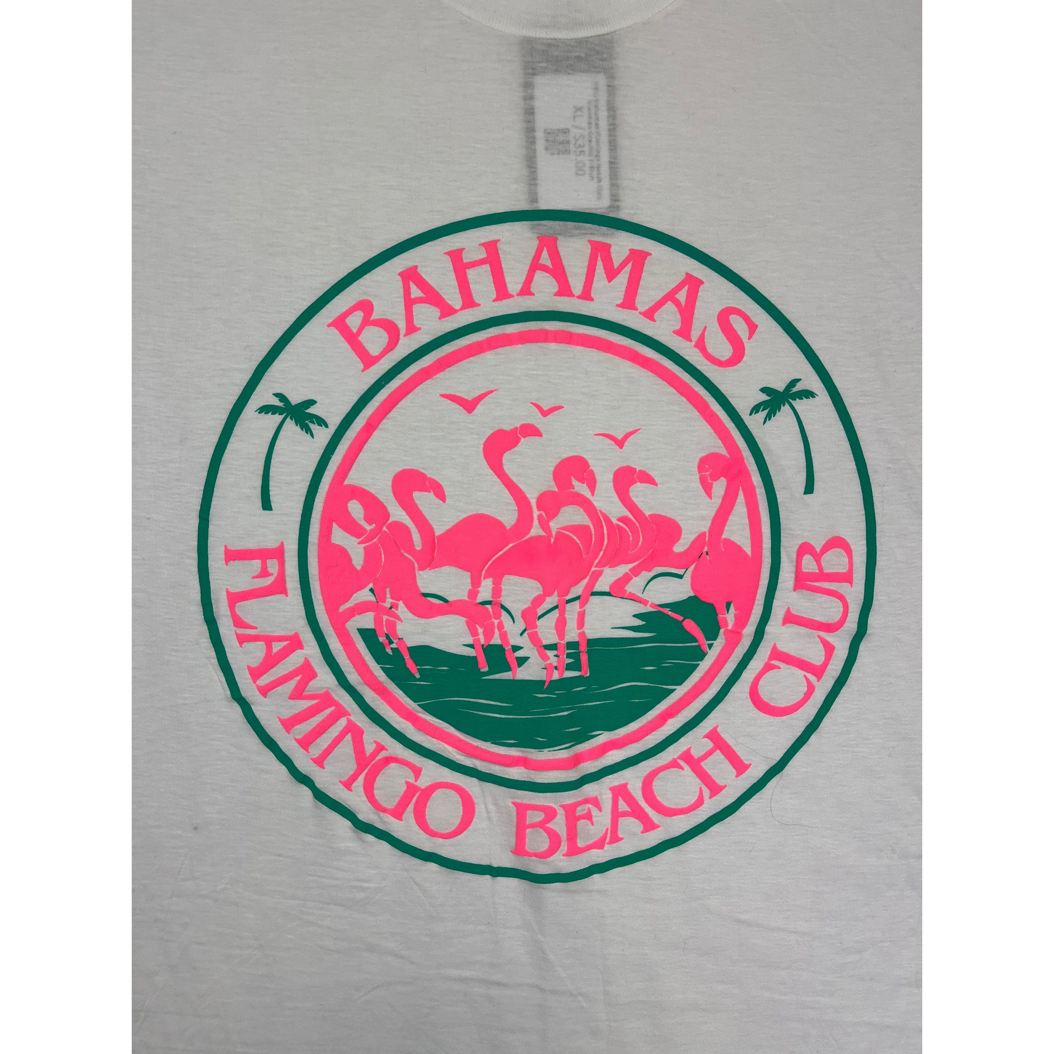 272922 (80s) Bahamas Flamingo Beach Club Vacation Graphic T-Shirt