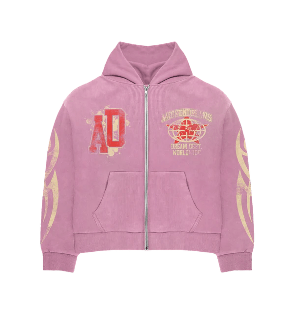 Awoken Dreams Pink Varsity Zip Hoodie