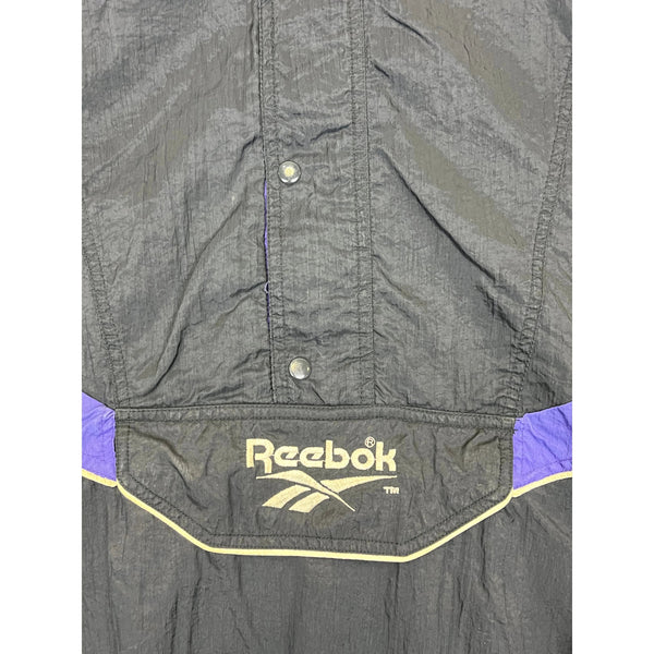 (90s) Reebok 1/2 Zip & Pouch Black/Purple Hooded Windbreaker