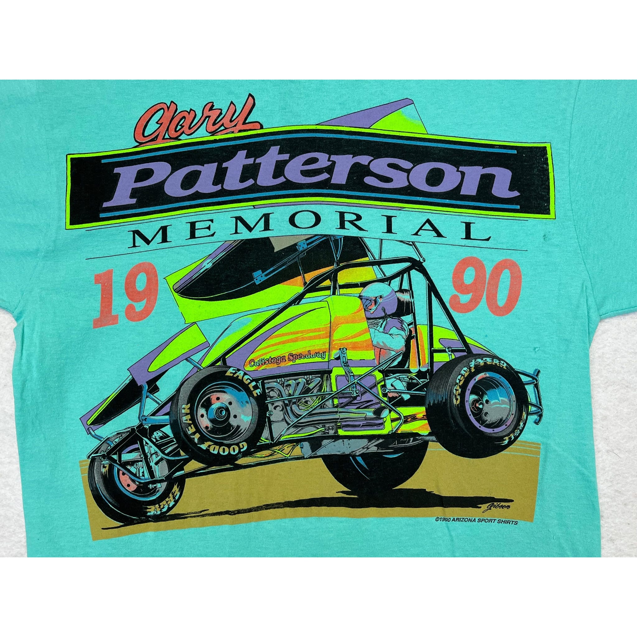 268961 (1990) Gary Patterson Memorial Double Sided Racing Sea Green T-Shirt