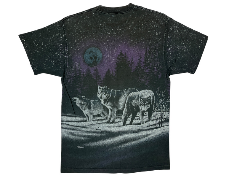 (1991) Wolf Pack Night Scene All Over Print Nature T-Shirt