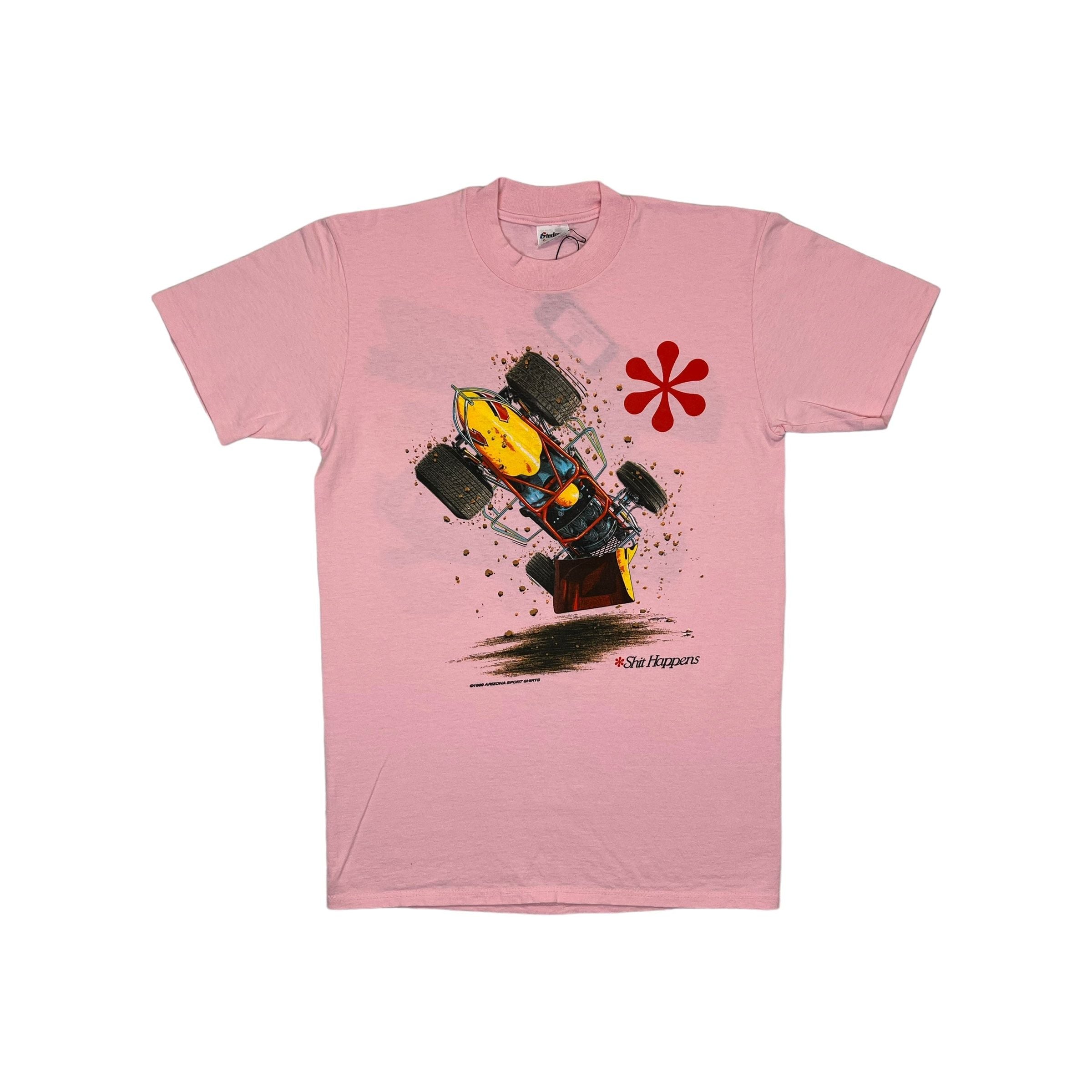 269057 (1990) Shit Happens, Sprint Car Racing Double Sided Light Pink T-Shirt
