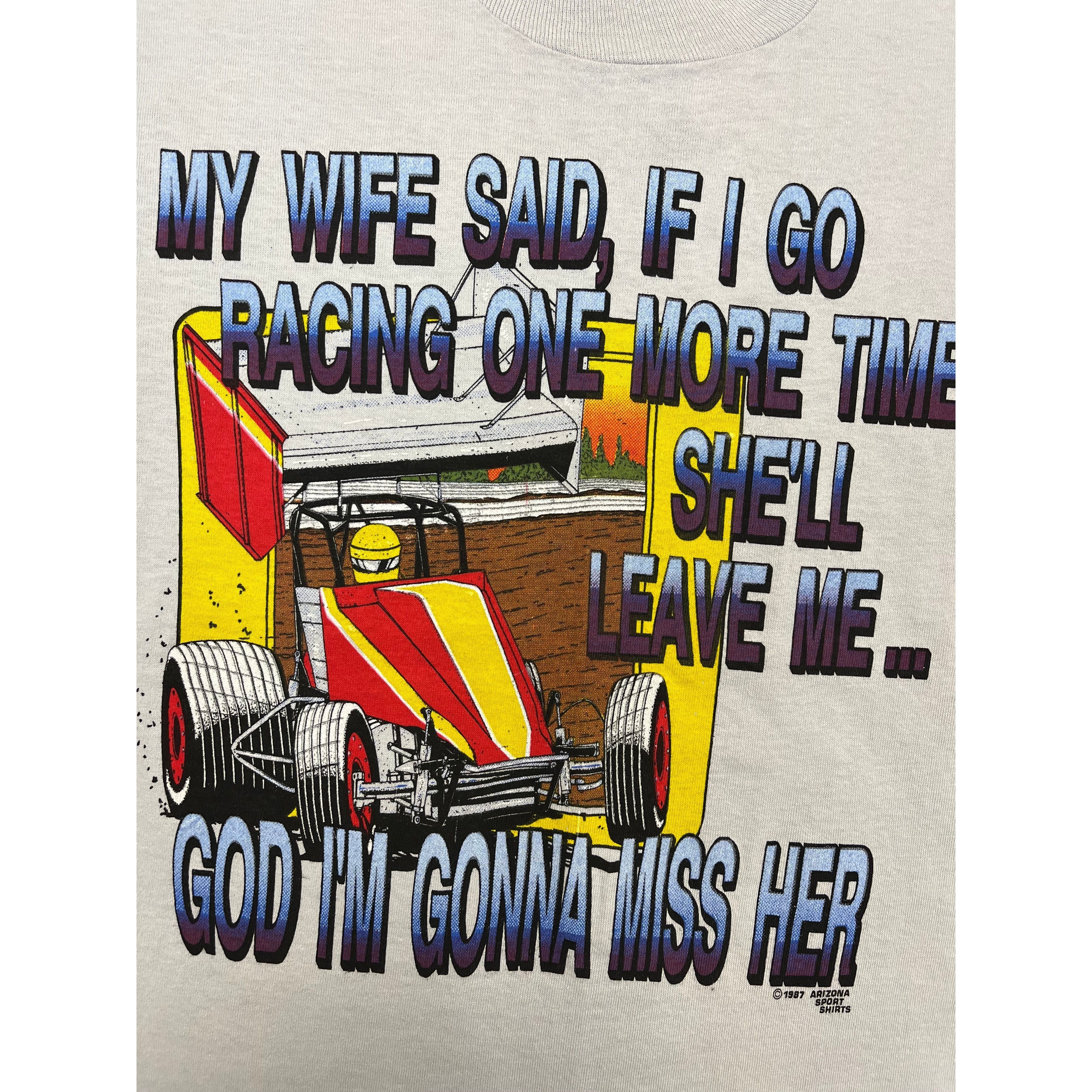 269023 (1988) I'm Gonna Miss My Wife, Sprint Car Dirt Racing Gray T-Shirt