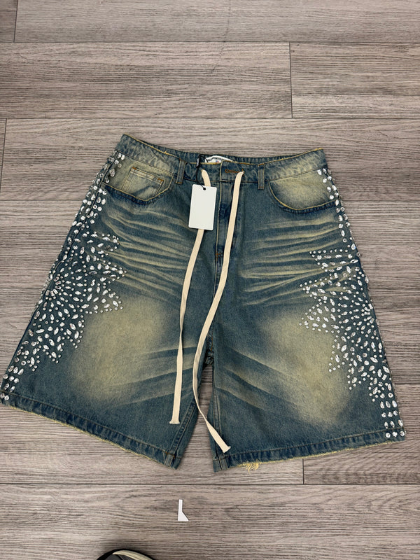 Vale Denim Washed Crystal Shorts
