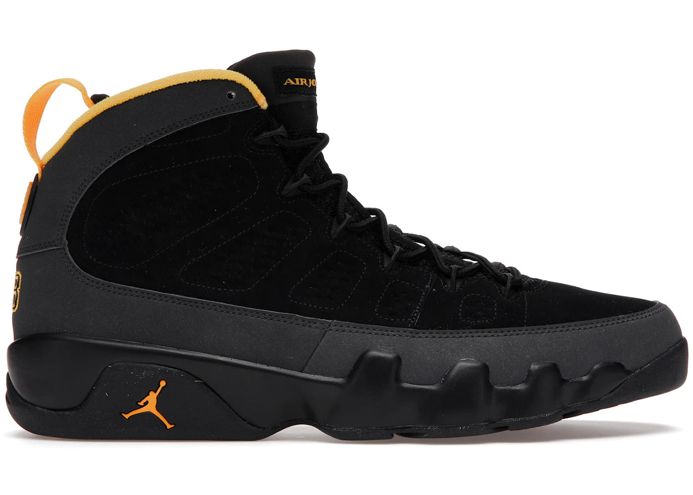 518162 Jordan 9 Retro Dark Charcoal University Gold