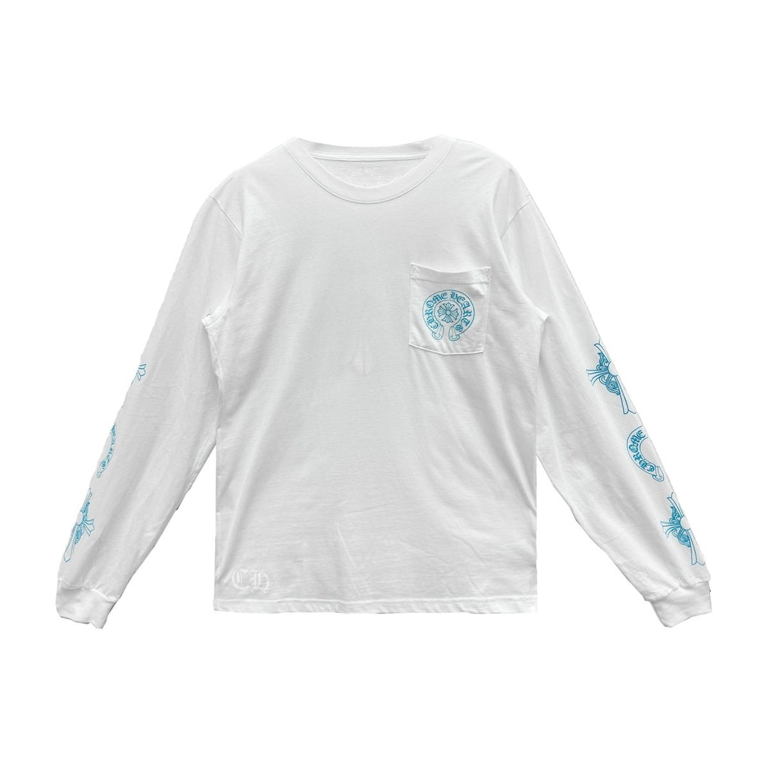 625301 Chrome Hearts Blue Neck Logo Long Sleeve T-Shirt Tee